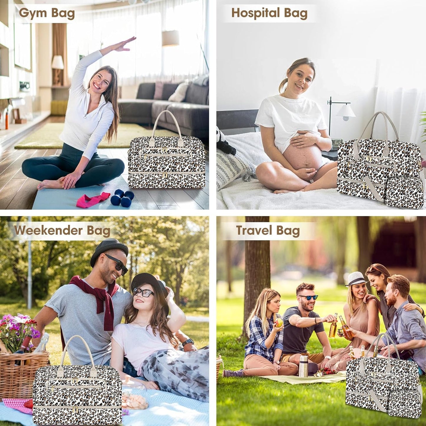Travel Duffle Bag Weekender for Women - Carry-On Overnight Personal Item Bag with Shoe Compartment & Wet Pocket Large Weekend Tote Bags with Toiletry Hospital Bags for Labor and Delivery