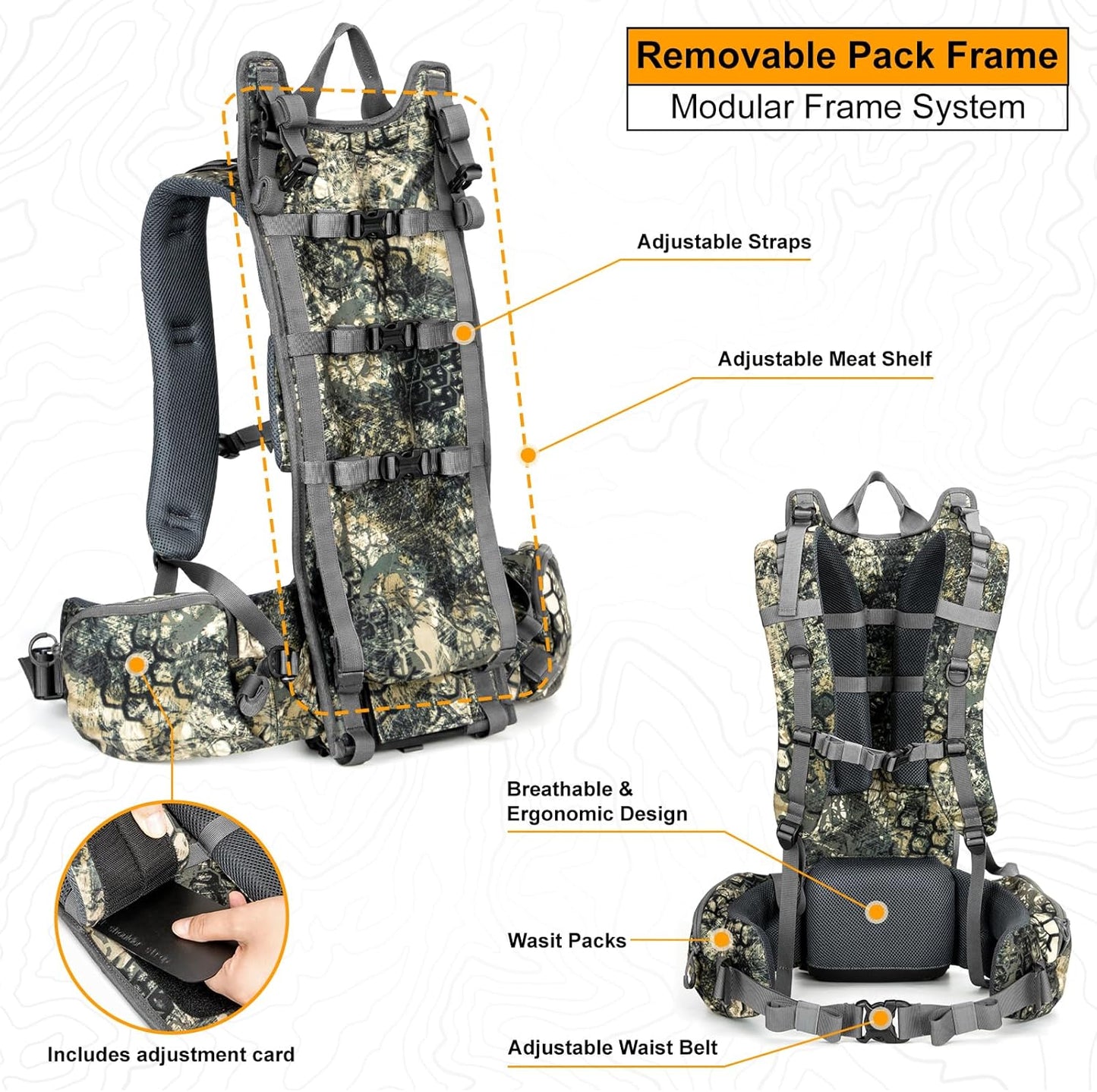 Pro 3600 Camo Frame Backpack - Meat Hauler Pack with Rain Cover for Outdoor