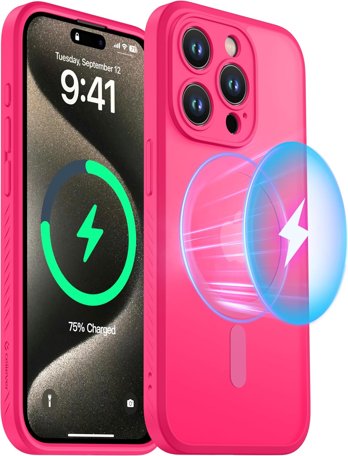 CellEver Strong Magnetic for iPhone 15 Pro Max Case [Camera Protection] [Military Grade Drop Tested] [Compatible with MagSafe] Slim Translucent Matte Phone Case (6.7") - Hot Pink