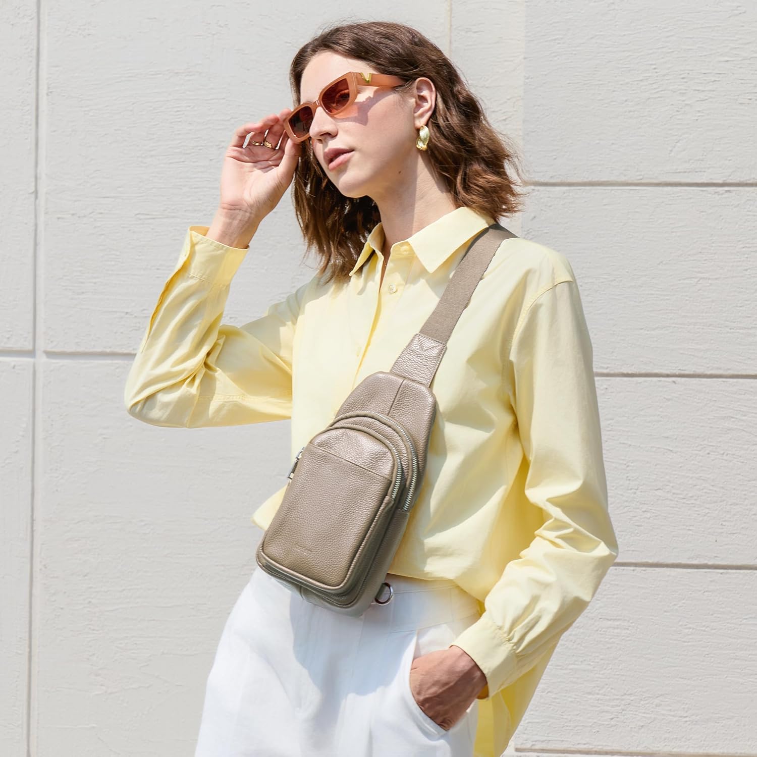 befen Genuine Leather Small Sling Bag for Women Anti-Theft Crossbody Chest Bags Fanny Packs for