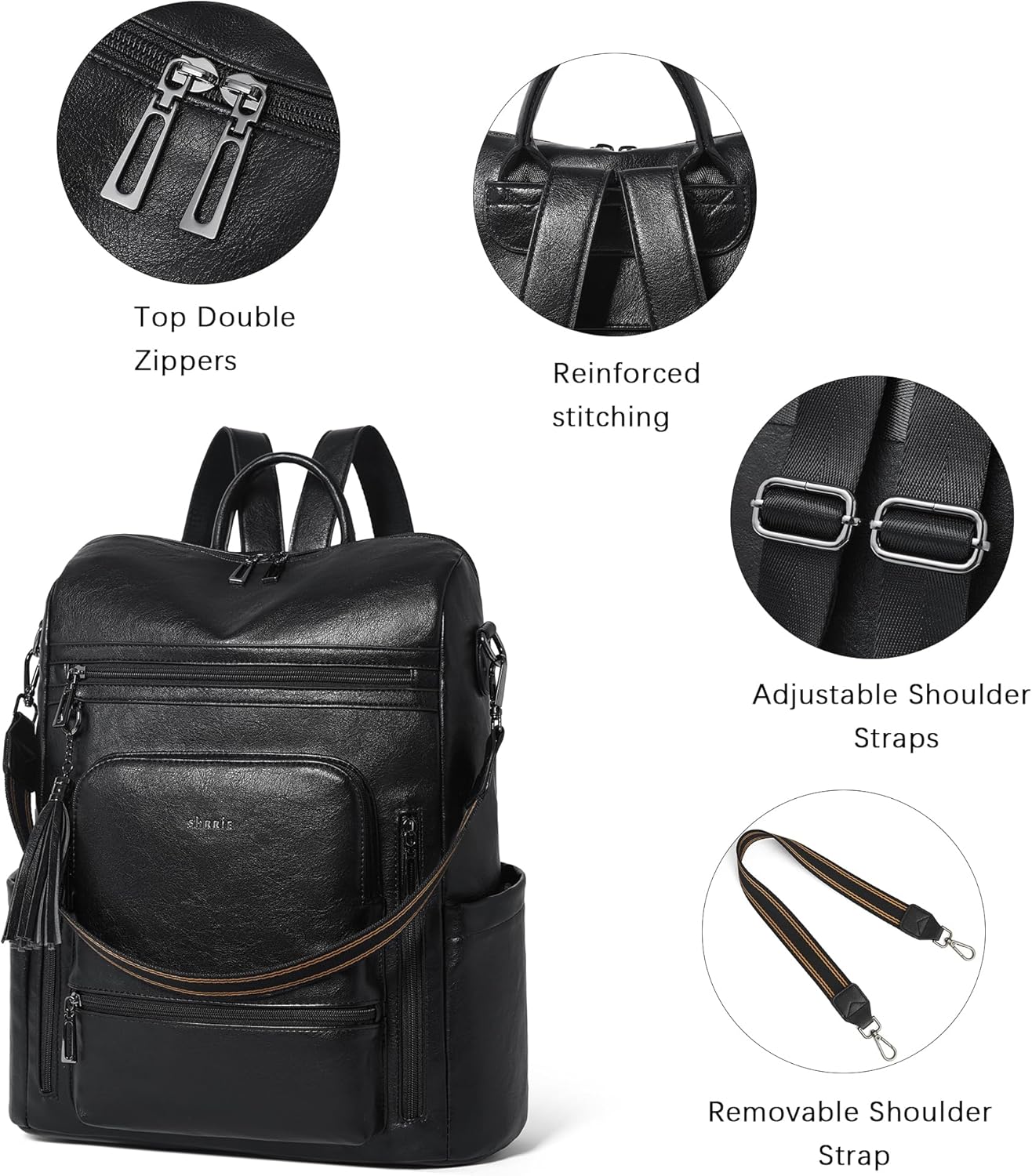 Shrrie Vegan Leather Laptop Backpack for Women 15.6 inch Work Backpack Fashion Travel Backpack Purse for Business College