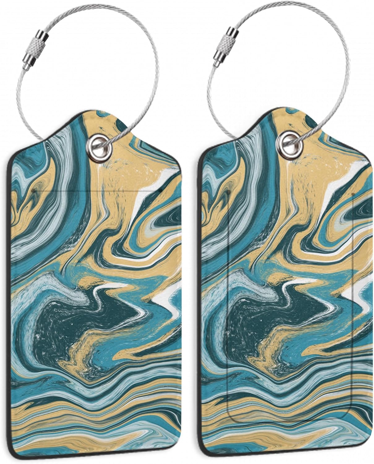 Luggage Tags for Suitcase,2 Pack Blue Gold Marble Luggage Tag PU Leather Privacy Cover ID Label with Stainless Steel Loop for Women Men Teens Travel