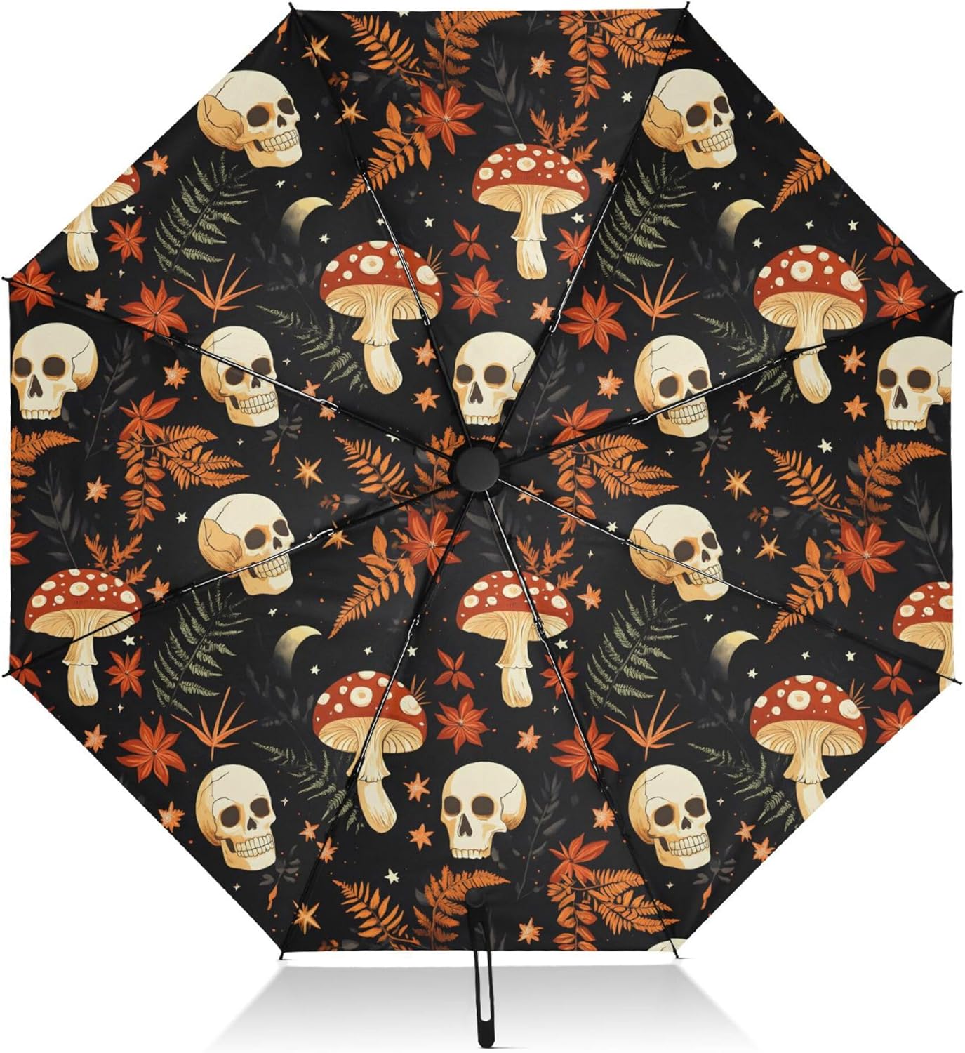 Automatic Folding Umbrella Windproof Strong, UV Protection Compact Black Gothic Moon Spider Webs and Bats Sun Rain Sun Rain Travel Umbrellas for Women Men