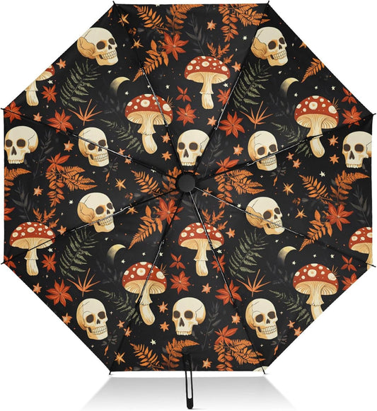 Automatic Folding Umbrella Windproof Strong, UV Protection Compact Black Gothic Moon Spider Webs and Bats Sun Rain Sun Rain Travel Umbrellas for Women Men