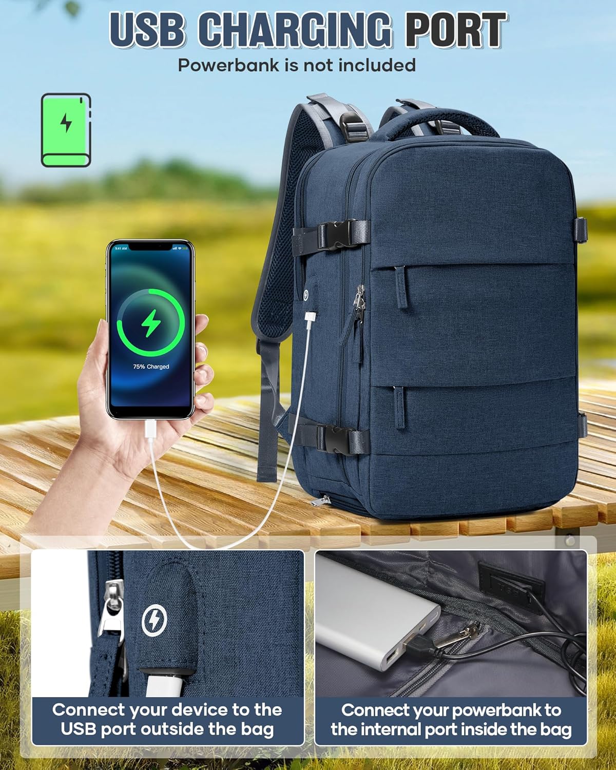Vacuum Backpack Travel with Pump,Travel Backpack with Vacuum System, Shoe Compartment,Flight Approved 18x14x8 inches,Carry on Personal item Laptop Work Backpacks,Sapphire Blue