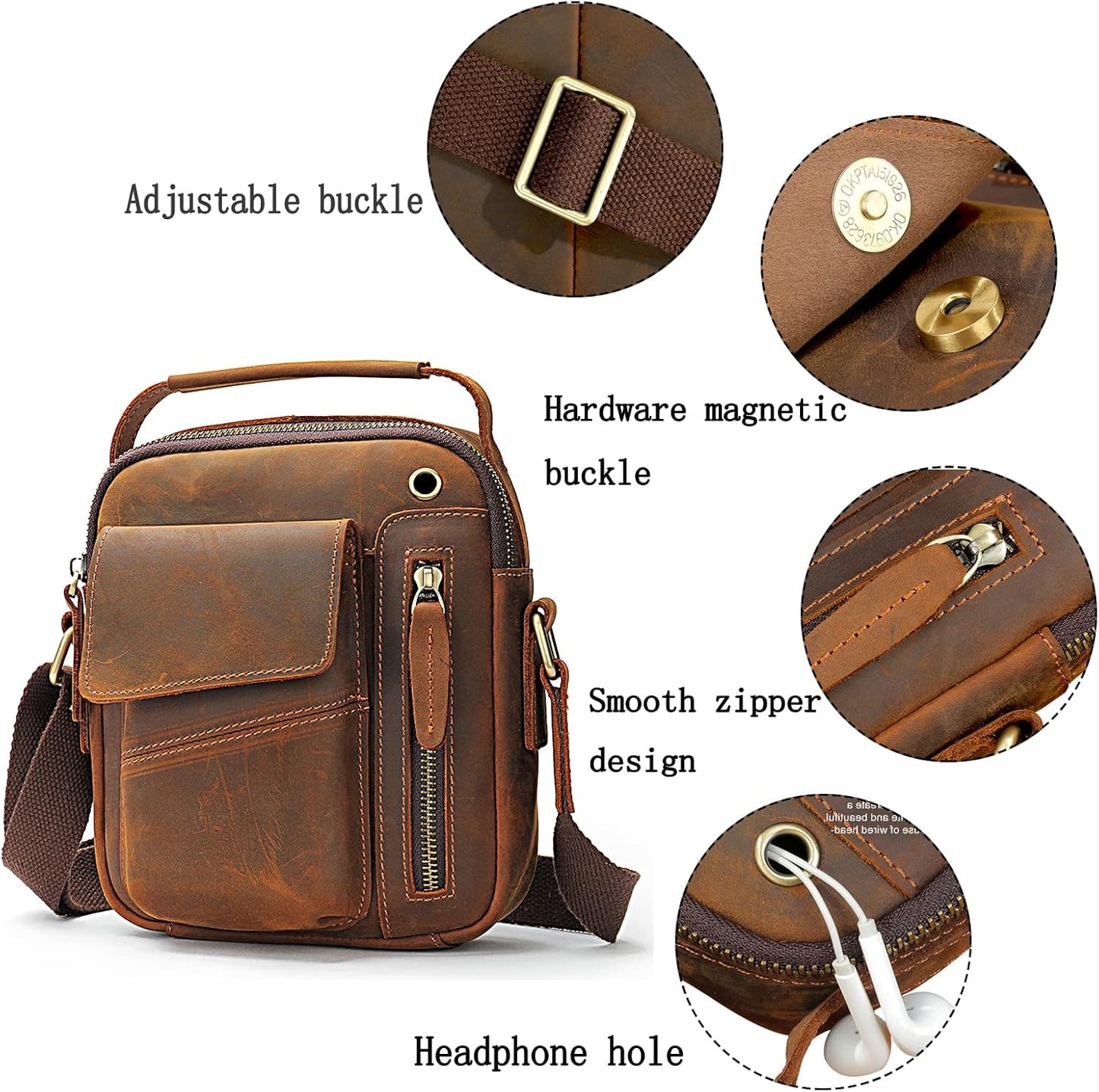 IVESIGN Crossbody Sling Bag for men and women,Leather Satchel Shoulder Bag