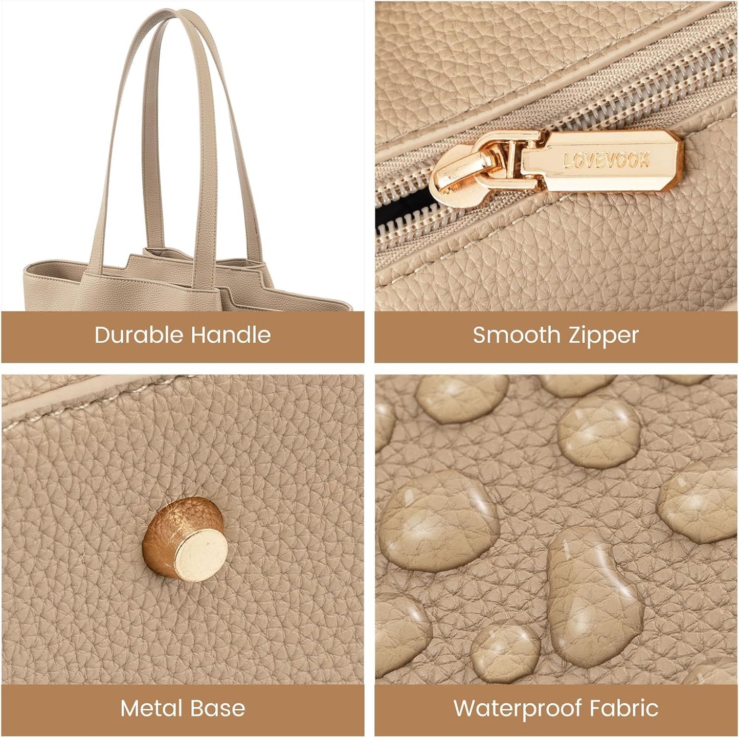 LOVEVOOK Laptop Tote for Women - 15.6 Inch Faux Leather Laptop Bag with Clutch, Large Capacity Office Purse Computer Briefcase for Casual Business Travel,Sandy