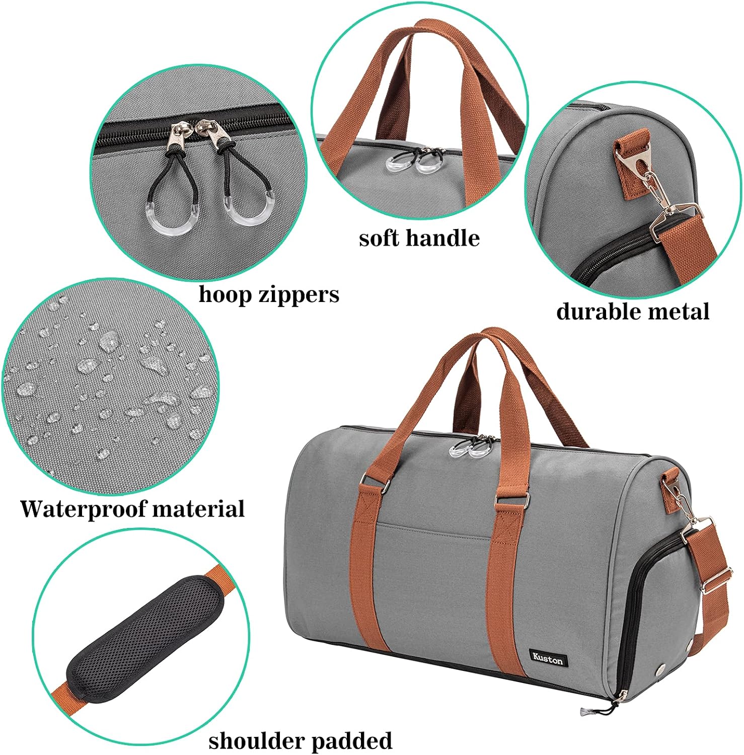 Kuston Sports Gym Bag with Shoe Compartment&Wet Pocket,Travel Duffel bag,Weekend Bag,Workout Bag