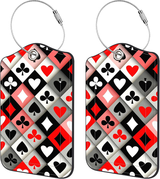 2 Pack Luggage Tags for Suitcase,Card PU Leather Idea Baggage Tag with Name Labels Privacy Cover Metal Ring Men and Women Travel Cruise Labels