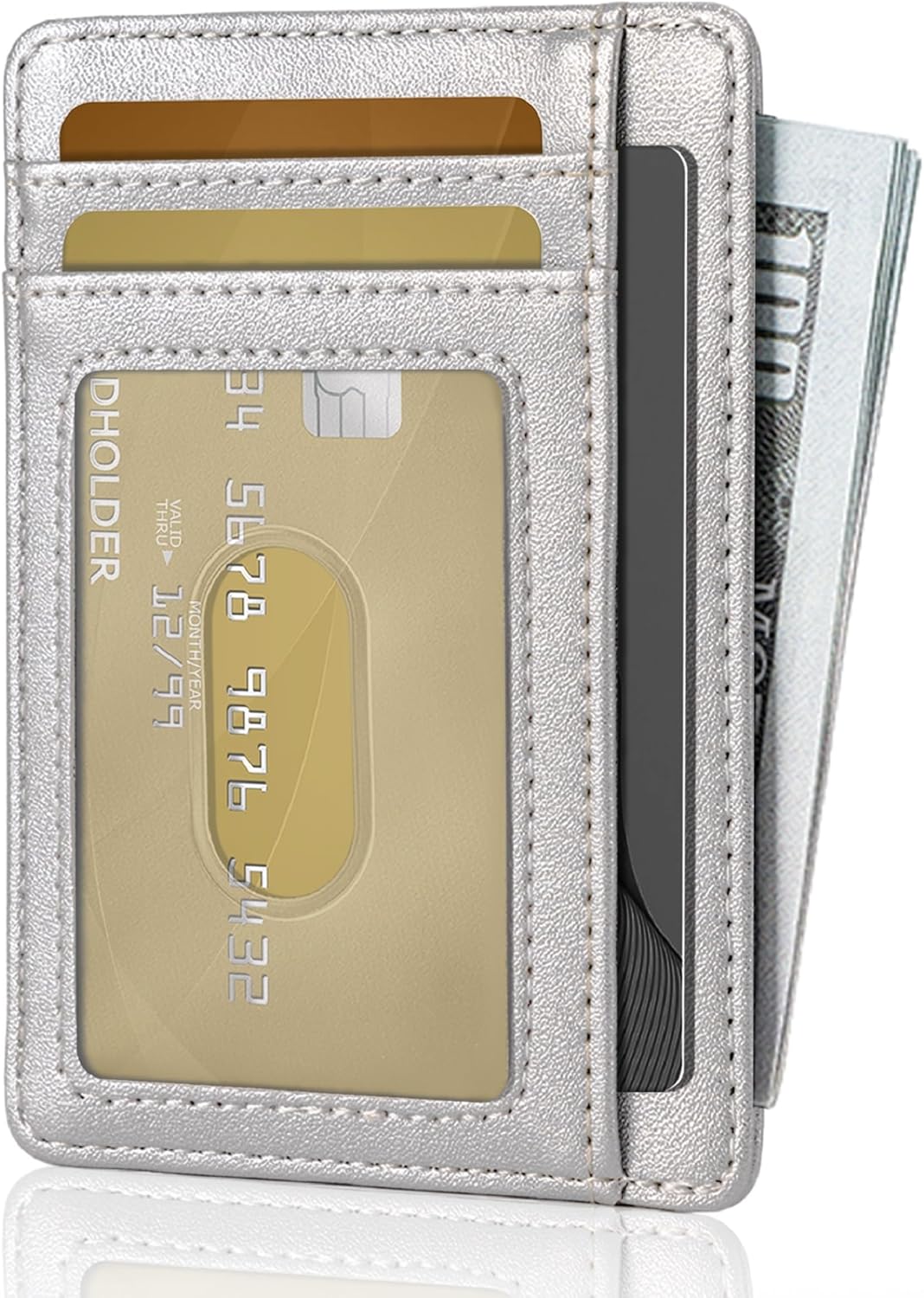 Hoewina Slim Wallet for Men, Credit Card Holder Wallet, Minimalist Design - RFID Blocking Front Pocket Leather Thin Wallet for Men and Women(Sand Silver)