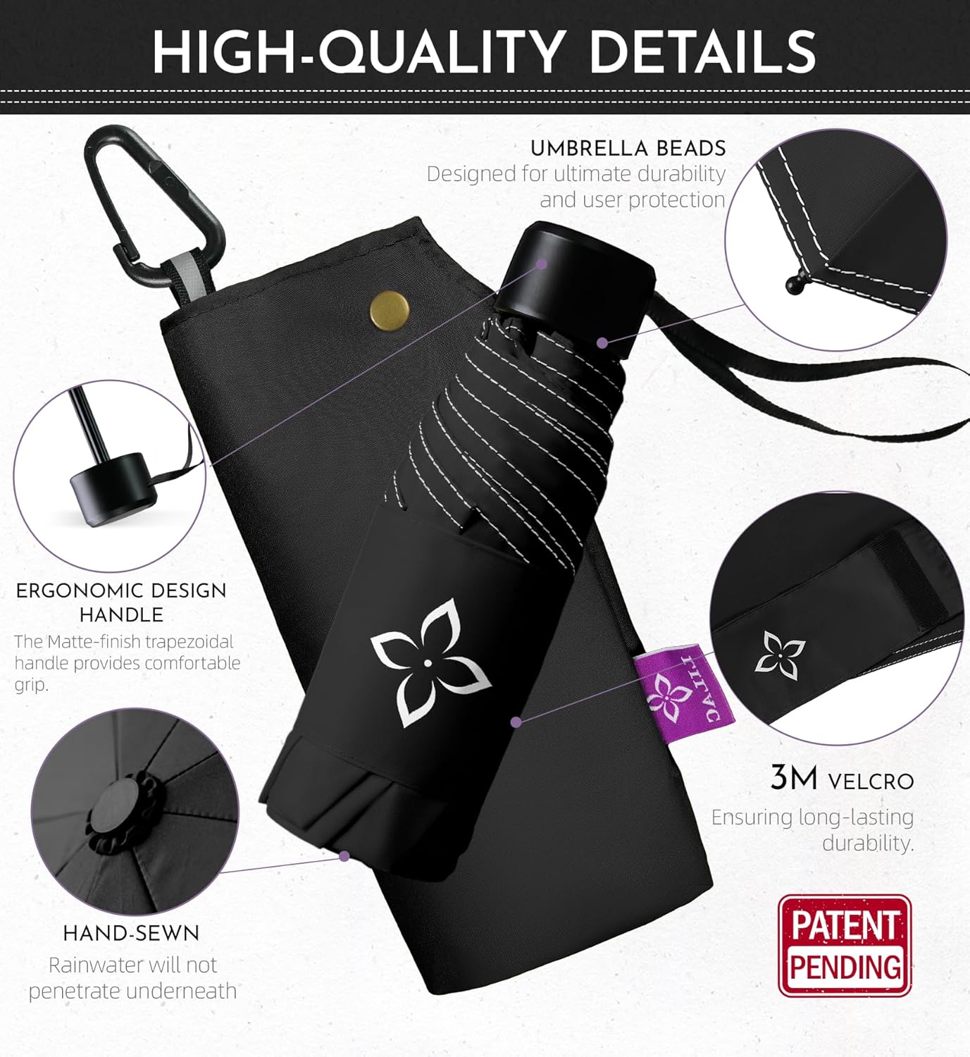 Windproof Travel Mini Umbrella - Manual Open Close with No Rebound for Seniors & Kids, Small Compact and Portable for Rain, Reflective Design for Night Safety Men & Women