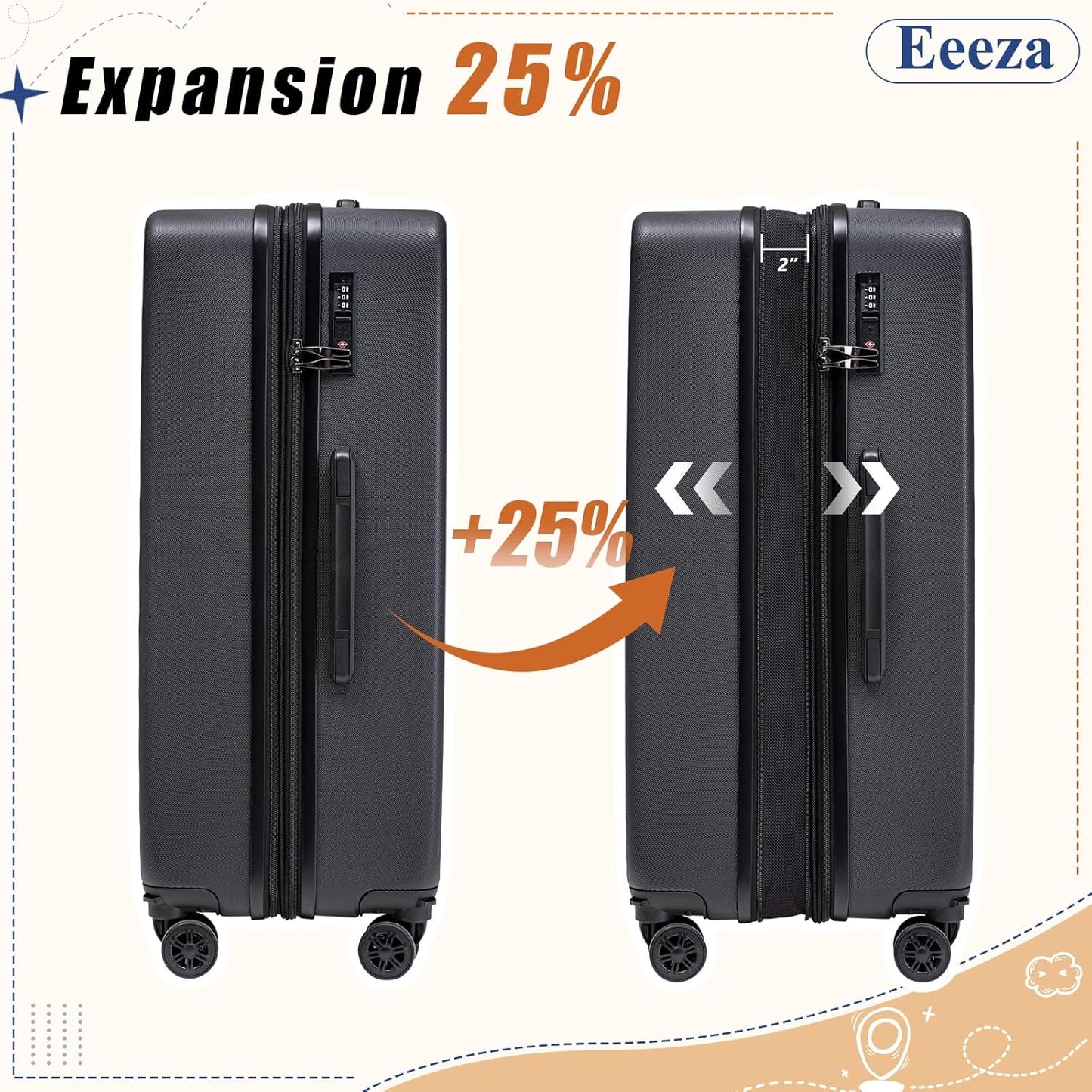 Expandable Carry on Luggage Sets,Suitcases with Detachable Wheels Hardshell 22x14x9 Airline Approved,Lightweight Luggage Set with TSA Lock,Carry on Suitcase