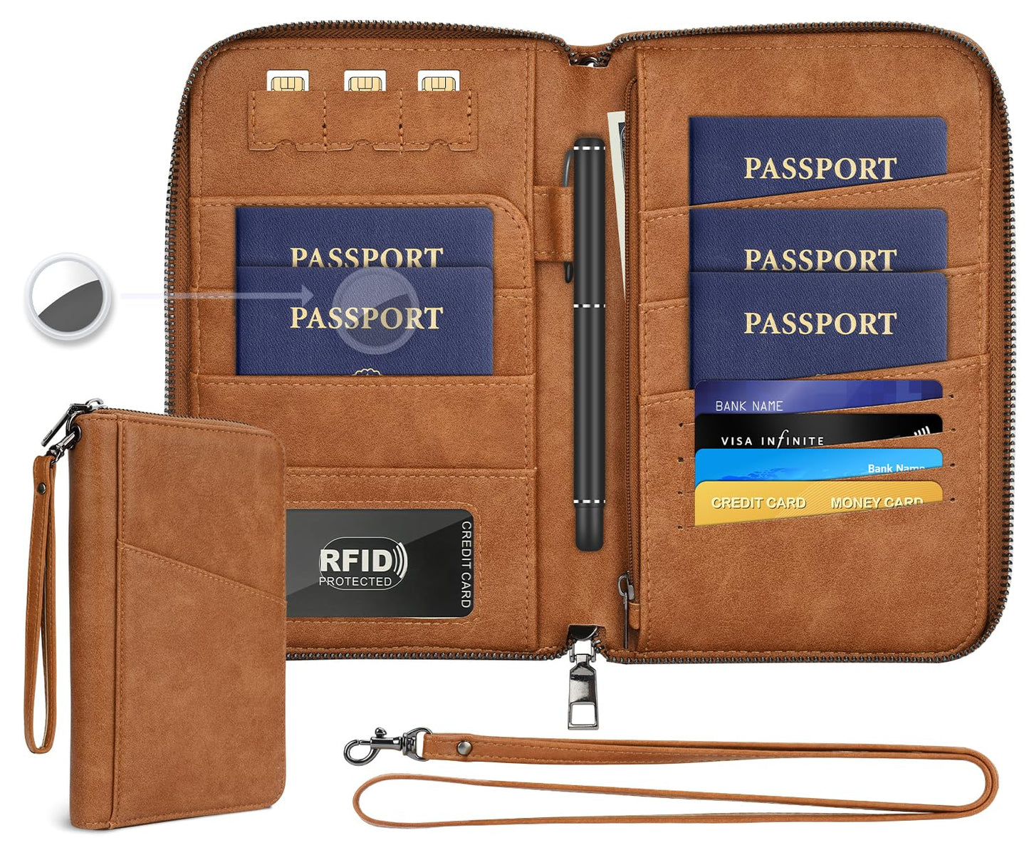 Family Passport Holder Wallet RFID Travel Document Organizer for Women Men, Portable Case Cover for