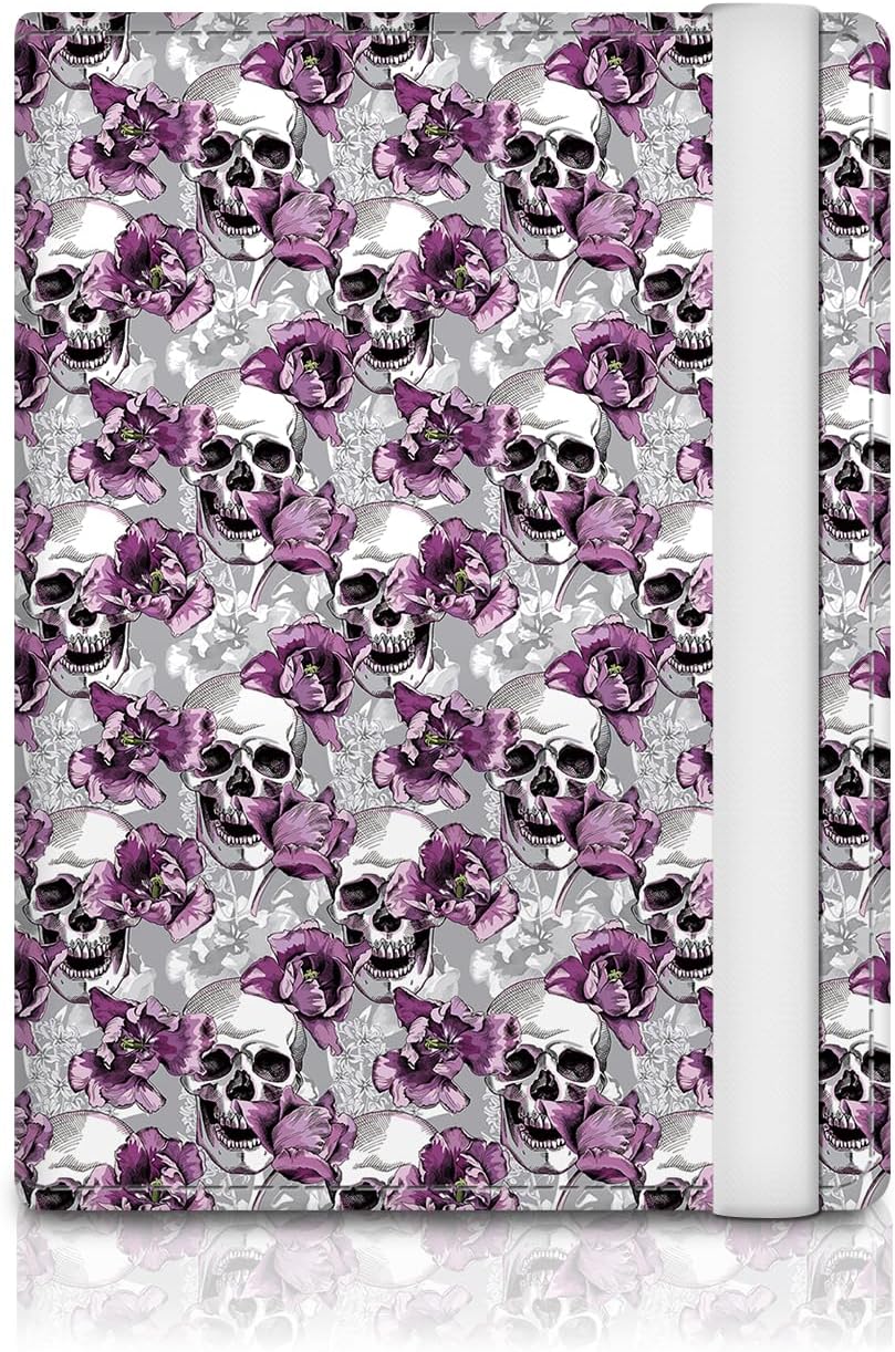 Passport Holder for Travel Essentials, RFID Premium Leather Passport Wallet Cover Case for Travel Must Haves Accessories, Passport Book Holders for Women Men Luxury Flower Skulls