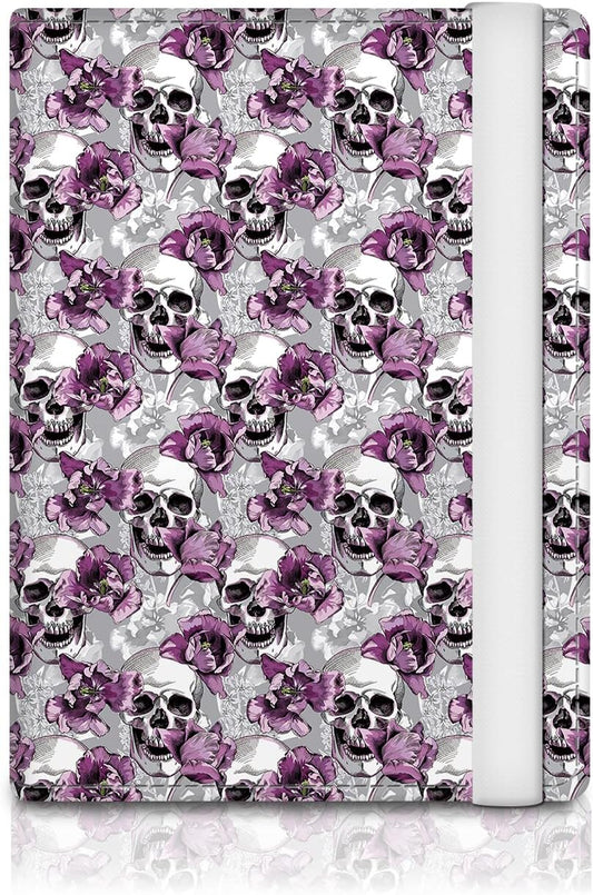 Passport Holder for Travel Essentials, RFID Premium Leather Passport Wallet Cover Case for Travel Must Haves Accessories, Passport Book Holders for Women Men Luxury Flower Skulls