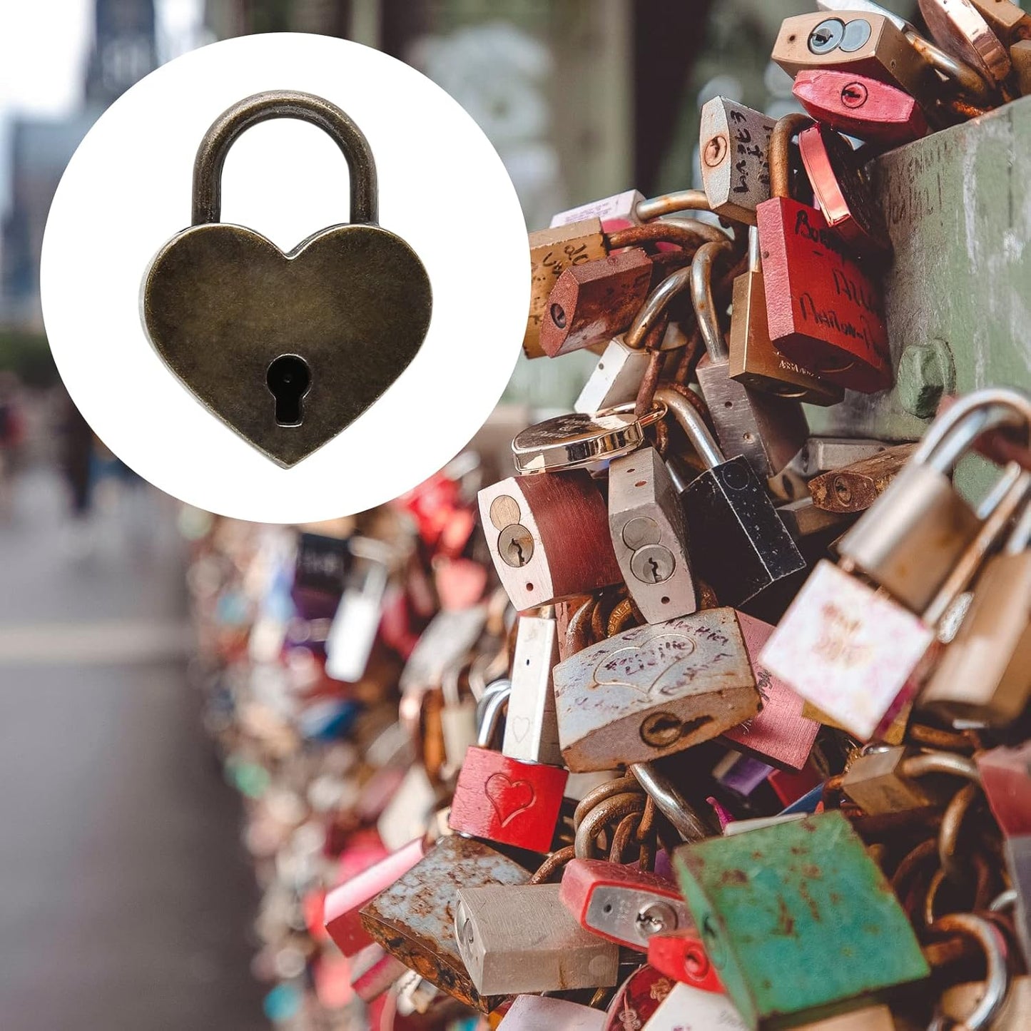 4 Pcs Vintage Antique Padlocks Key Lock with Key, Mini Love Heart Head Luggage Locks, Antique Style