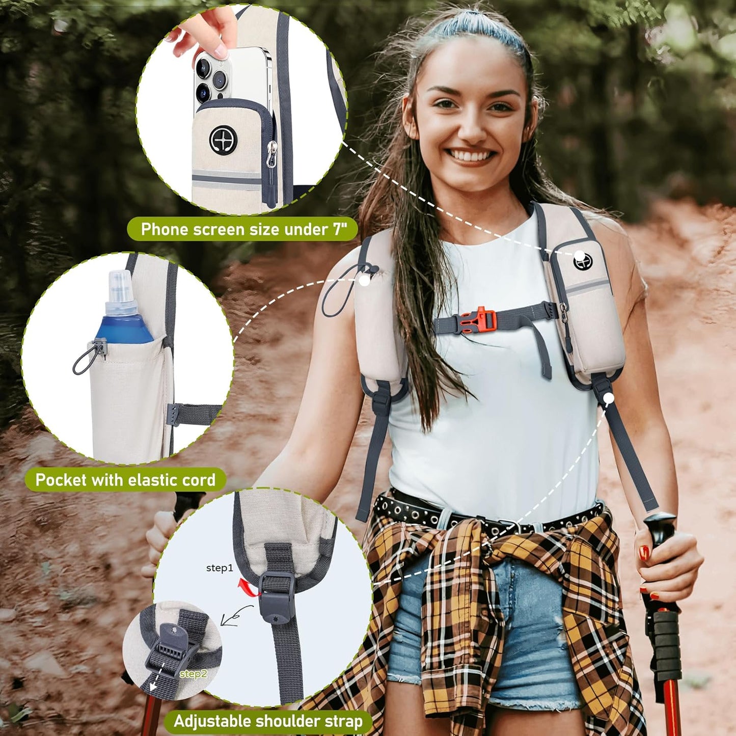 FIORETTO 15L Hiking Backpack for Women Men Mini Packable Backpack Lightweight Small Daypack for Camping Travel Outdoor, Beige and Green