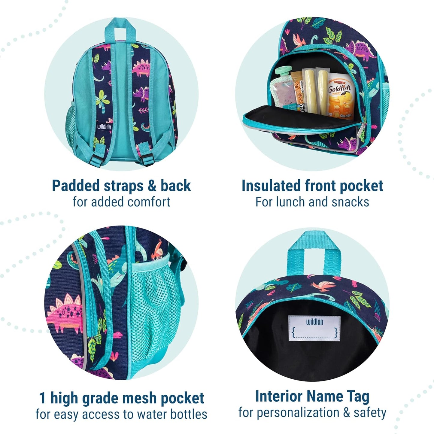 Wildkin 12-inch Kids Backpack – Padded, Adjustable, Ideal for Daycare & Travel - Darling Dinosaurs