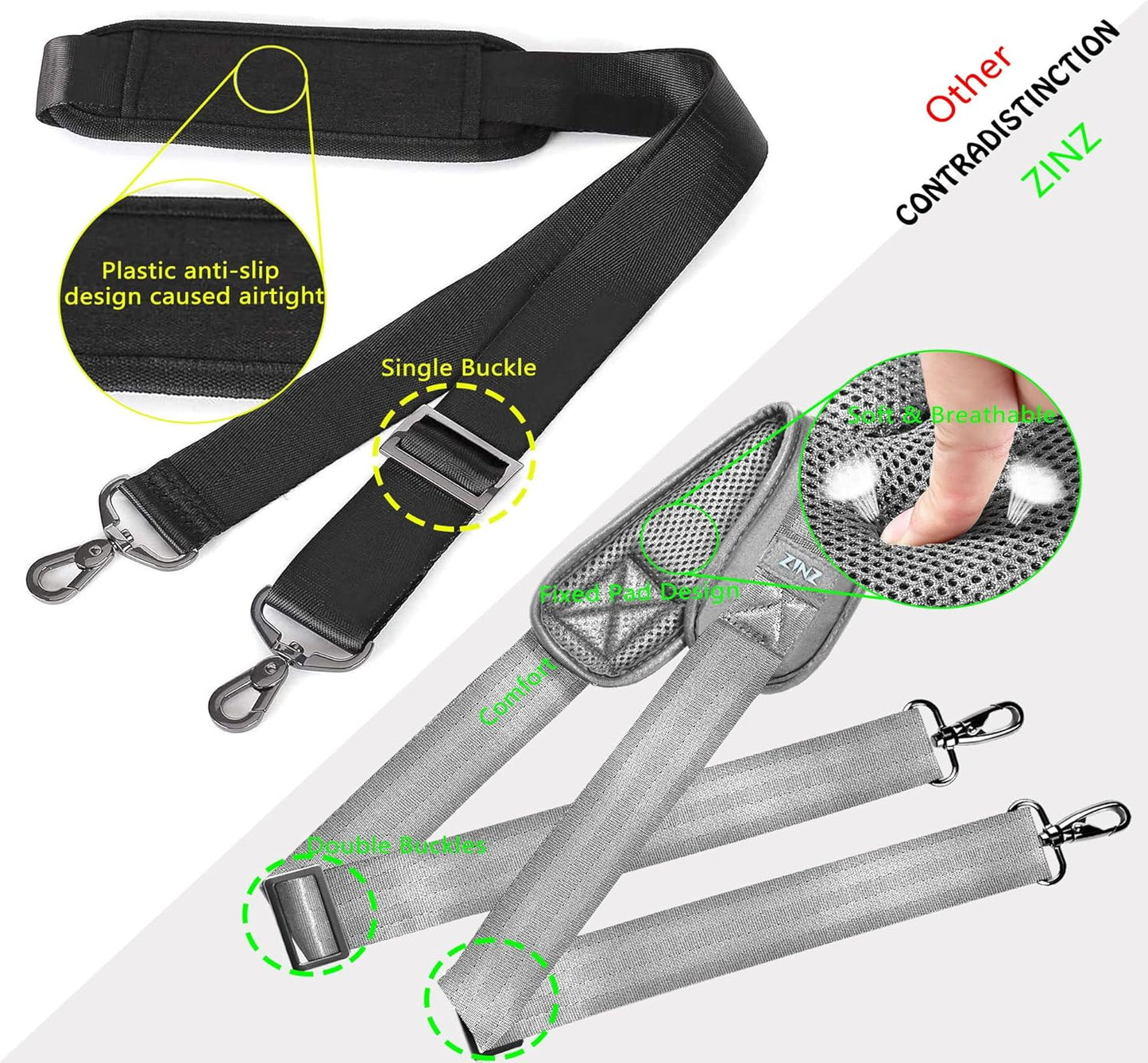 ZINZ Shoulder Strap 58" Ultra-Thick Fixed Padded and Adjustable Buckles Crossbody Strap for Briefcase Laptop Bag Luggage