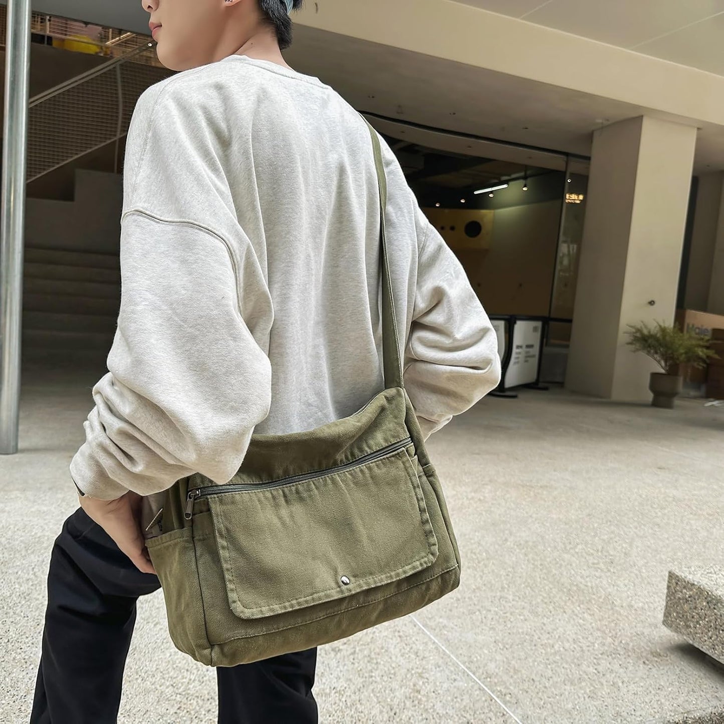 Canvas Messenger Bag for Women Hobo Crossbody Shoulder Bag Vintage Satchel Tote Handbag with Multiple Pockets