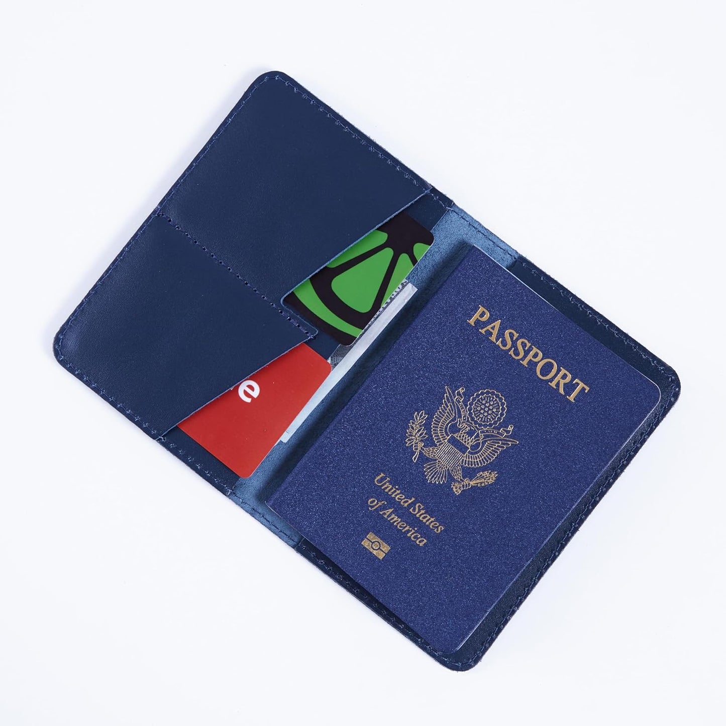INCARNE US Passport Cover Clear - Travel Passport Wallet - Leather Passport Holder for Men Women Family with Card Slots & Note Compartmen - Sleeve Protector - Genuine Leather - Classic Blue