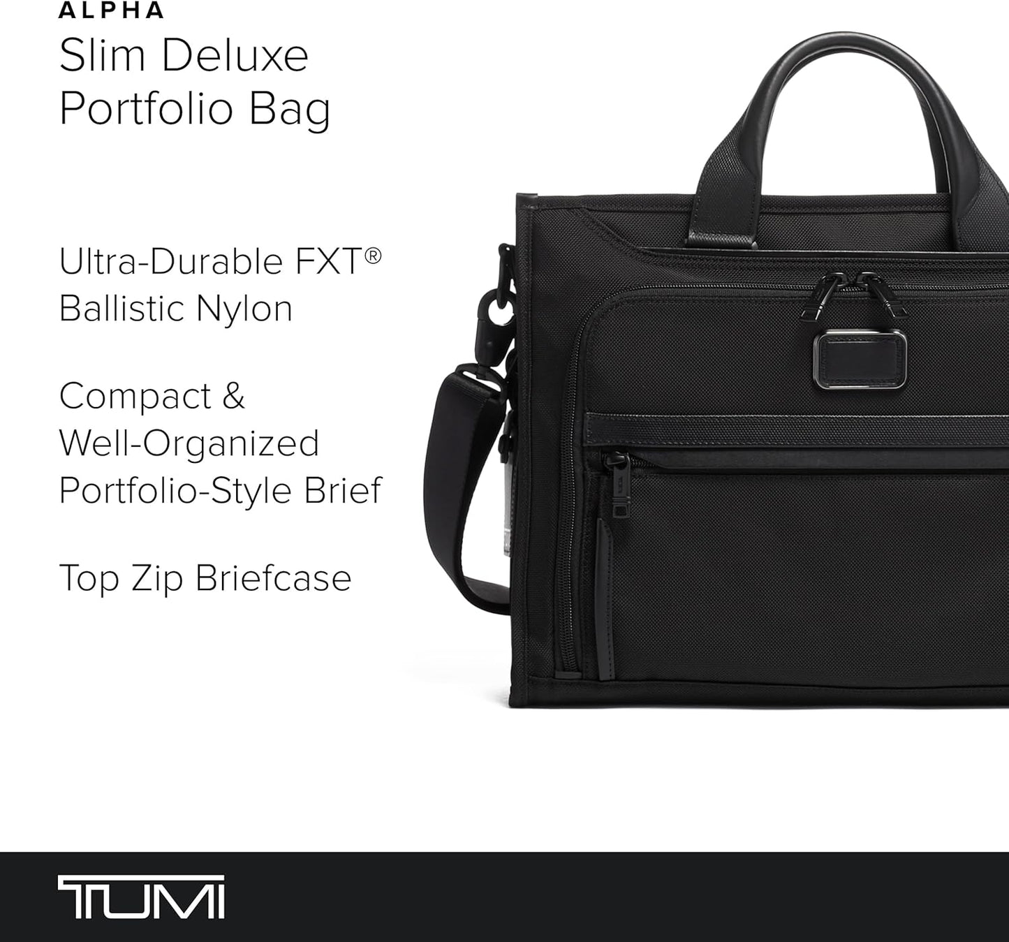 TUMI - Alpha Slim Deluxe Portfolio - Men's Compact Travel & Office Briefcase - Laptop and Tablet Bag - Black