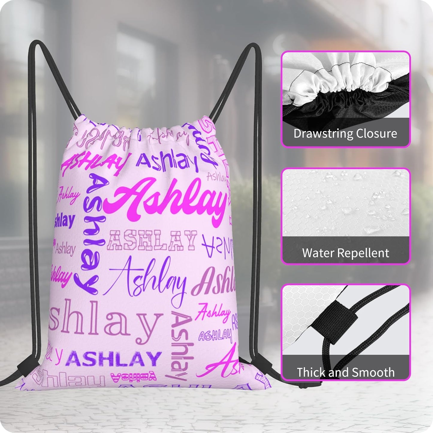 Personalized Drawstring Bag with Your Name Drawstring Backpack for Men Women Small Gym Beach Shopping Sport Yoga Bag (Custom Name-16)