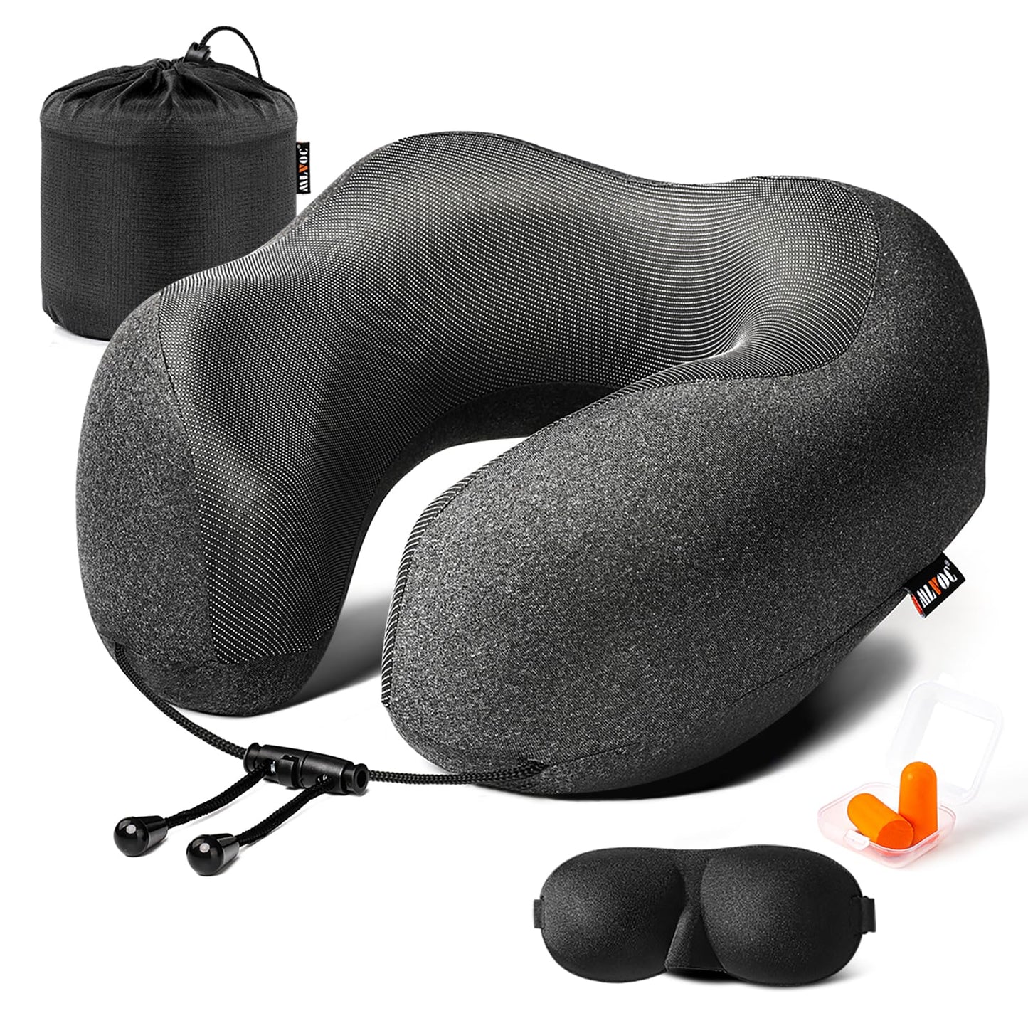 MLVOC Airplane Travel Neck Pillow for Sleeping, 3D-Eye Mask & Earplugs Kit