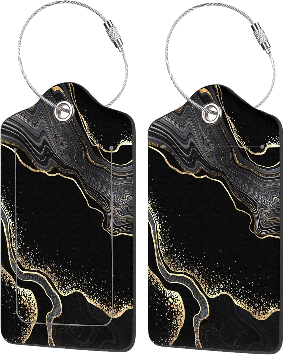 2 Pack Luggage Tag for Suitcase,Abstract Black Marble with Golden Veins PU Leather Suitcase Tags Identifiers with Privacy Name Address Labels and Durable Steel Loop for Women Men Travel