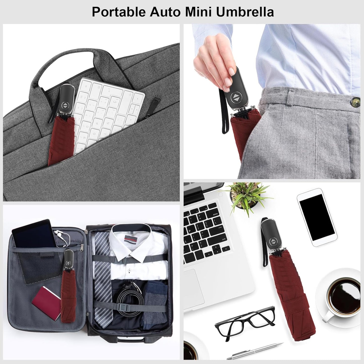 LEAGERA Compact Travel Umbrella for Purse - Flat Handle, Waterproof for Light Rain
