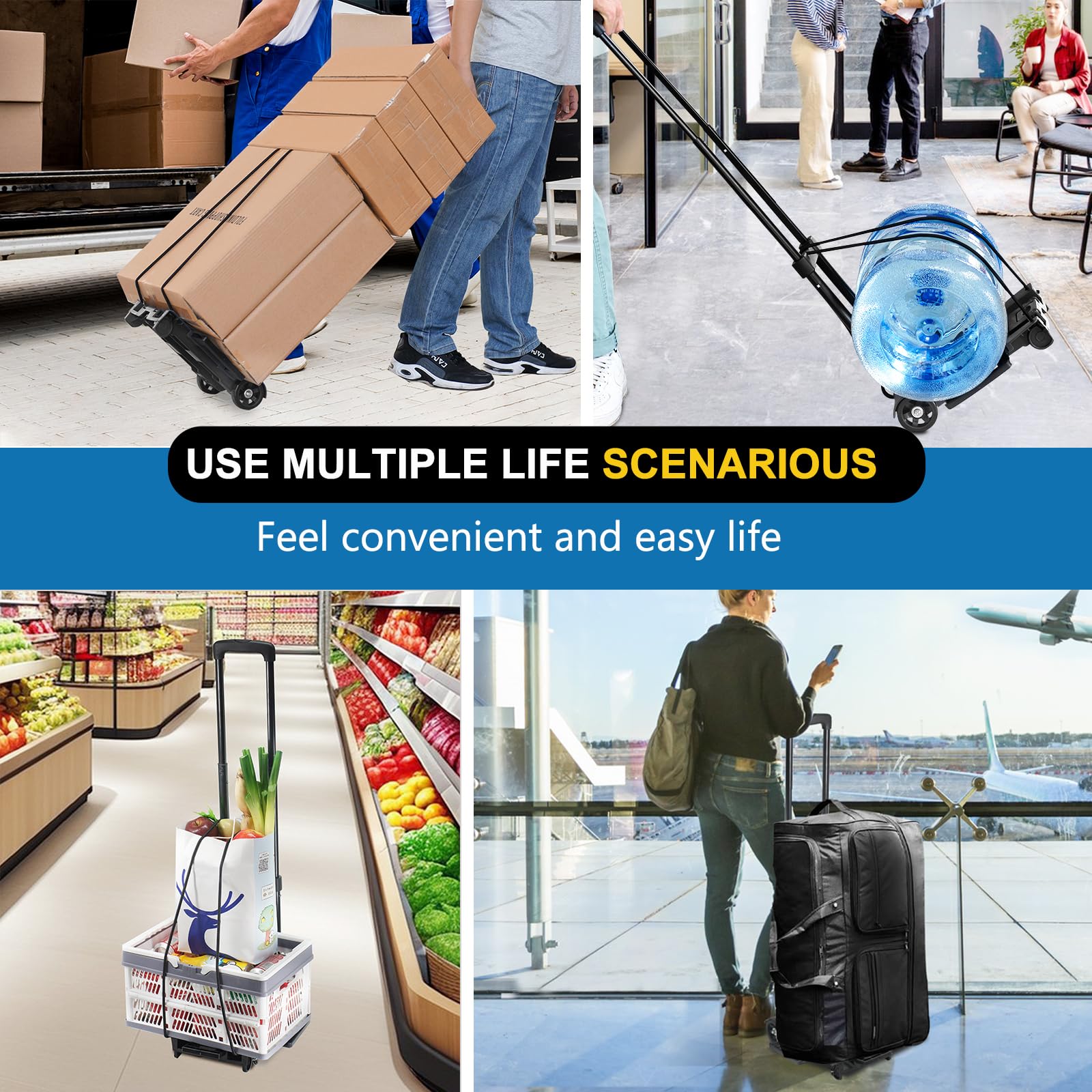 Folding Hand Truck Dolly Cart, Folding Cart Small Dolly with Wheels,
