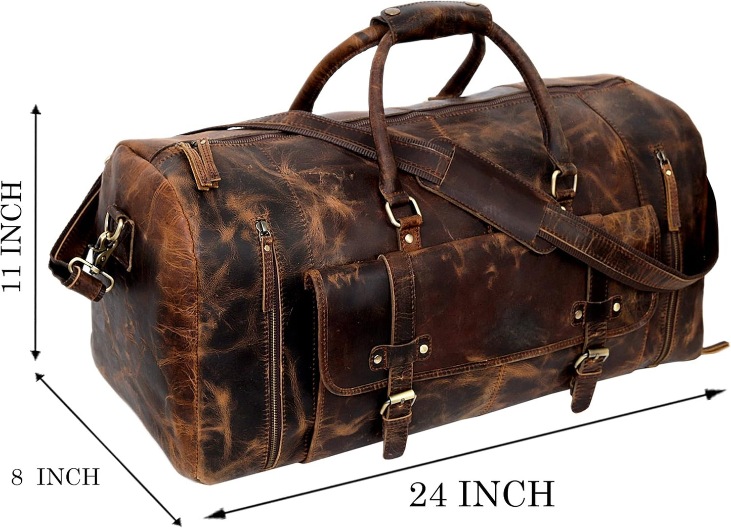 Genuine buffalo Leather Travel Duffel Bag, Large Handcrafted Weekender, vintage Overnight Bag for Men with Shoe Compartment, Detachable Shoulder Strap & Internal Sections for Cards & Cell Phone