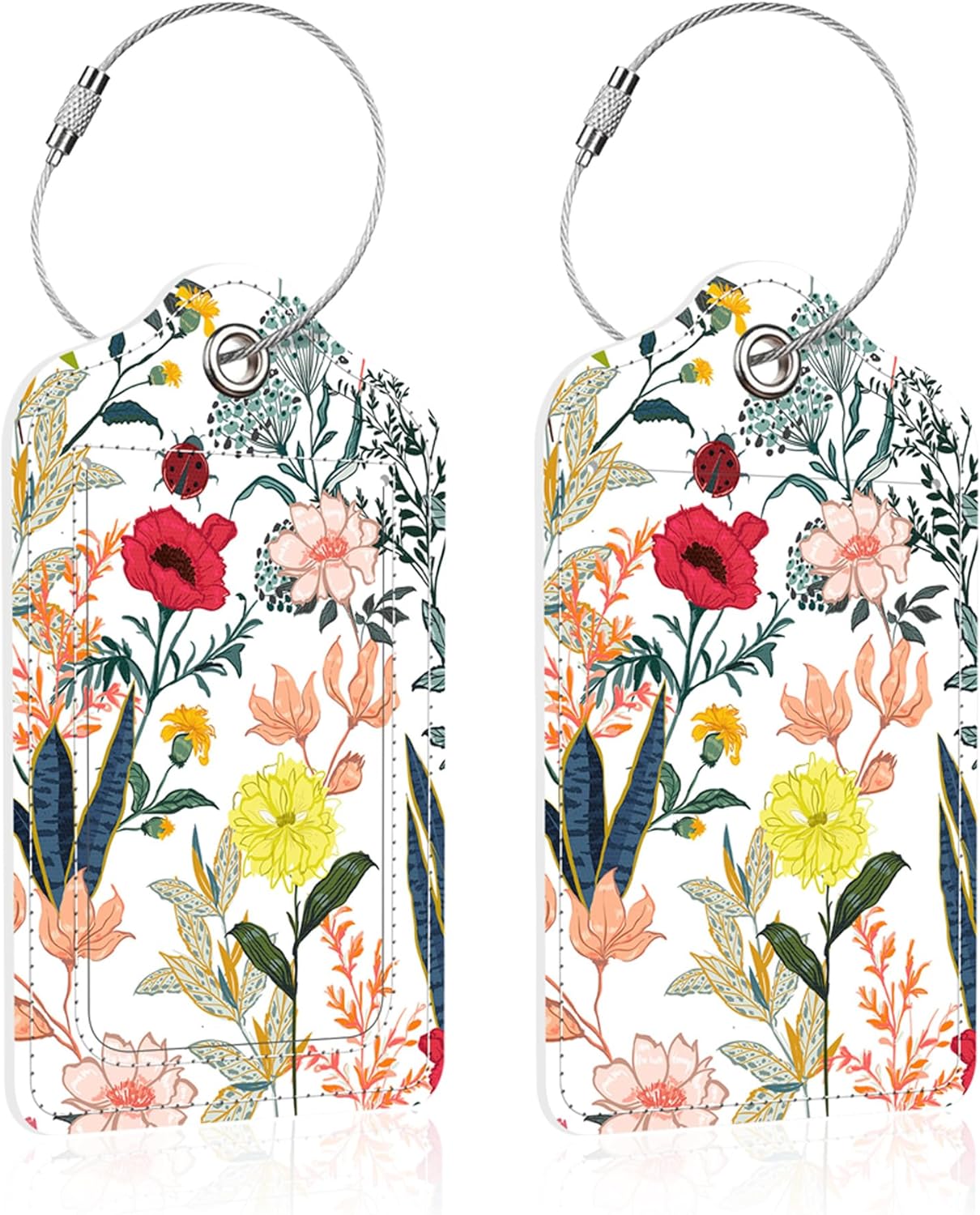 2 Pack Luggage Tag for Suitcase,Blooming Flower PU Leather Suitcase Tags Identifiers with Privacy Name Address Labels and Steel Loop for Women Men Travel
