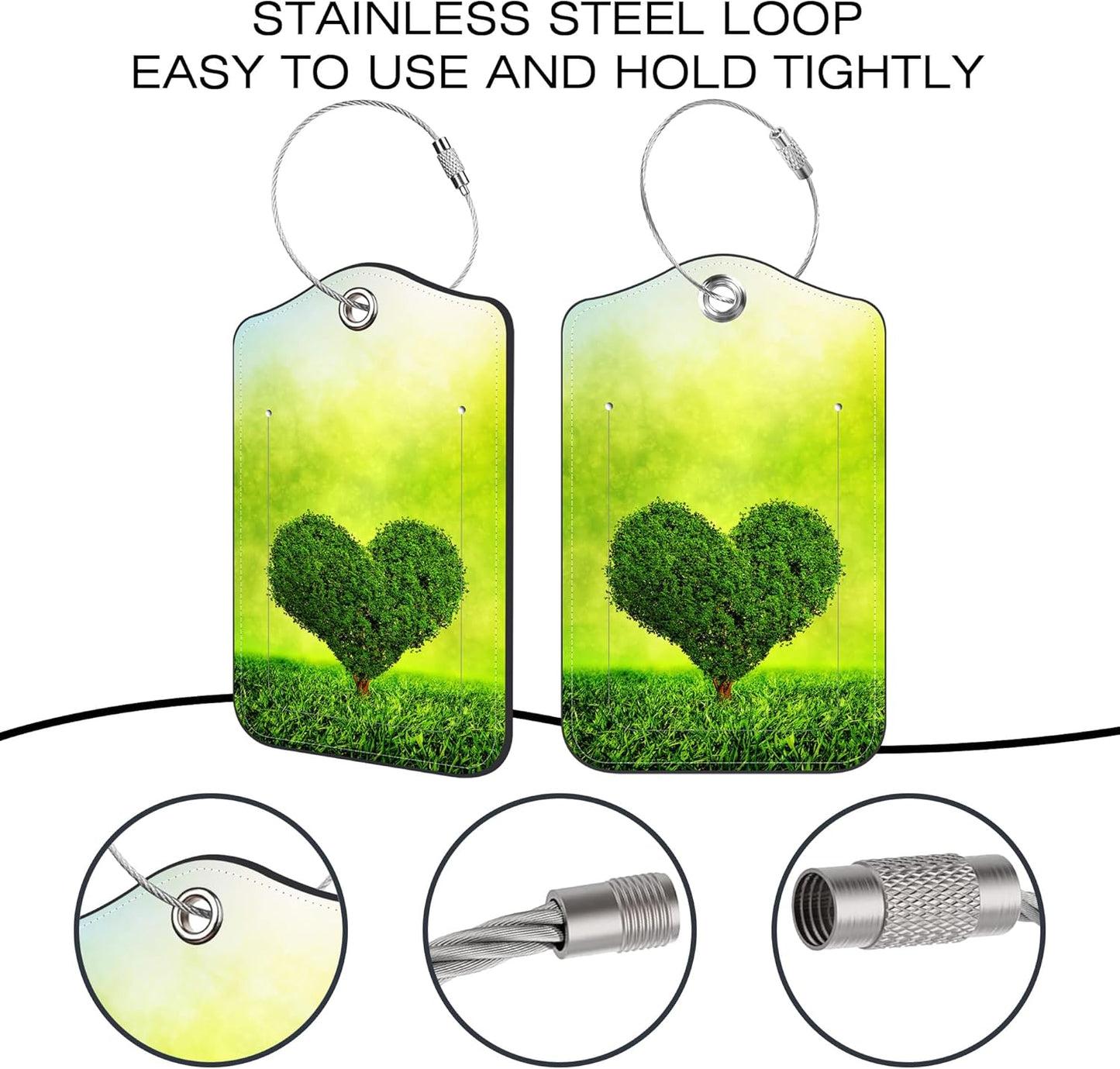 2 Pack Luggage Tags,Heart Shaped Tree PU Leather Idea Baggage Tag with ID Labels Privacy Cover Metal Ring Men and Women Travel Bag Labels