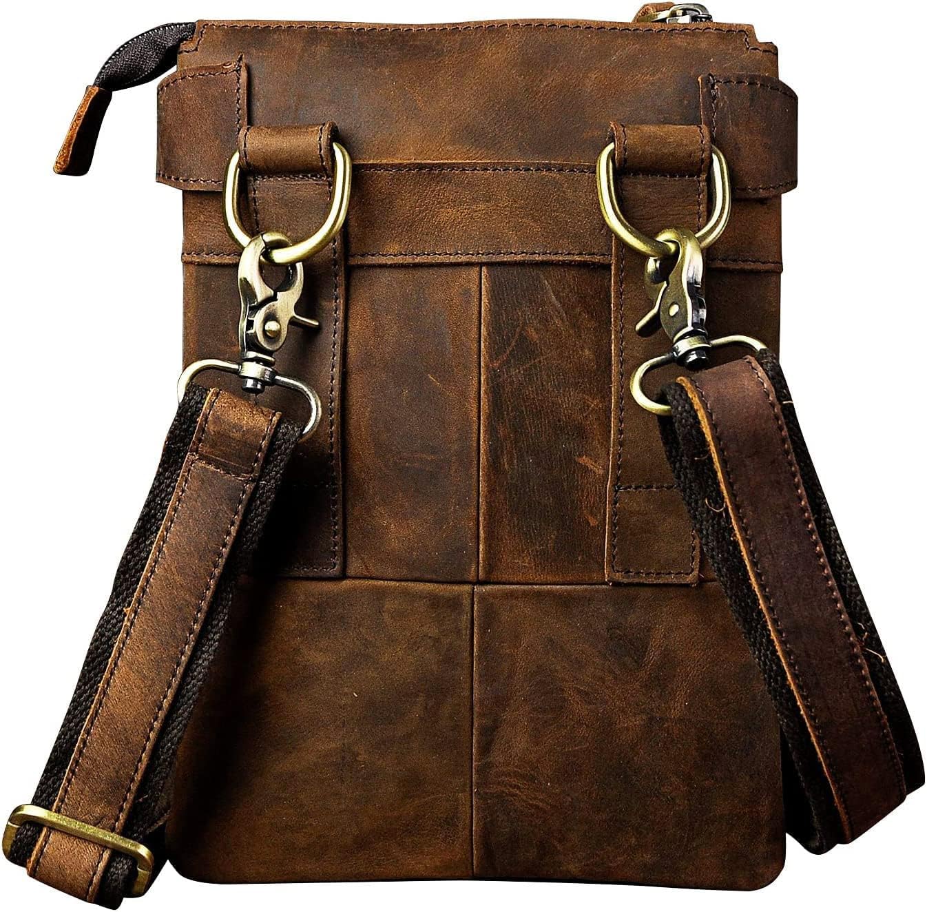Men's Genuine Leather Small Messenger Shoulder Satchel - Adjustable Waist Bag