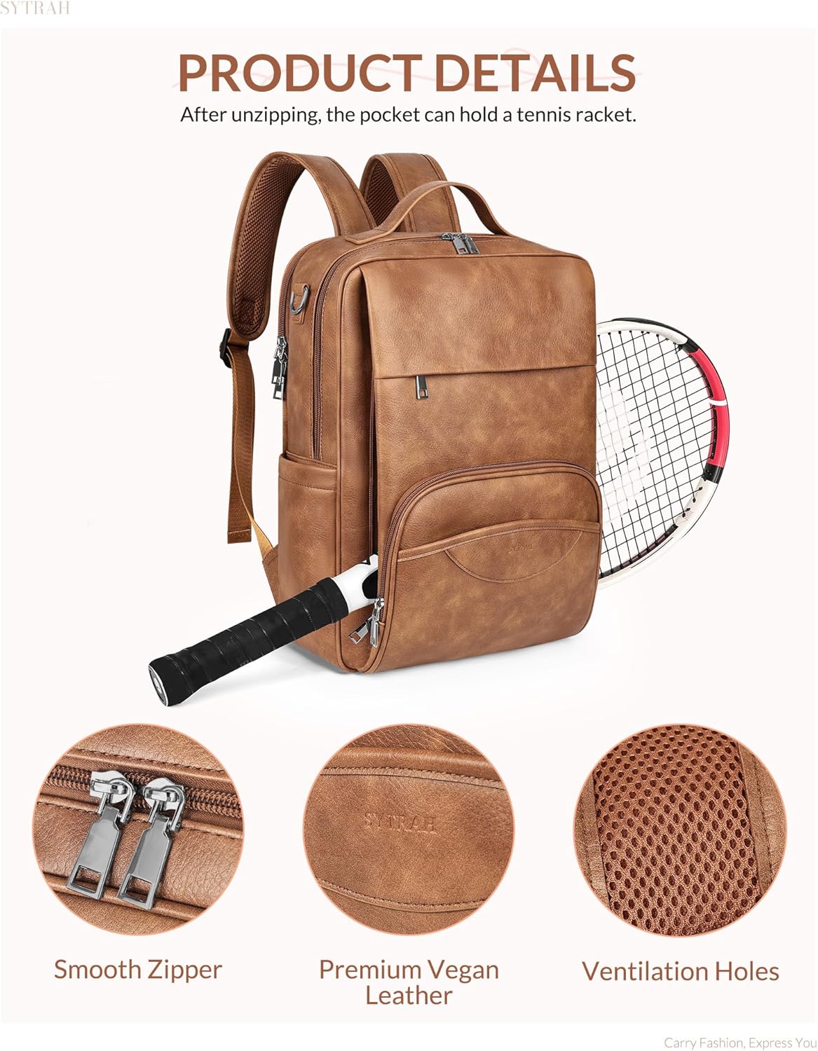 Leather Laptop Backpack for Women, 15.6 Inch Business Computer Bag, Designer College Backpack Travel Backpack with Colorful Shoulder Bag Strap Mocha Brown