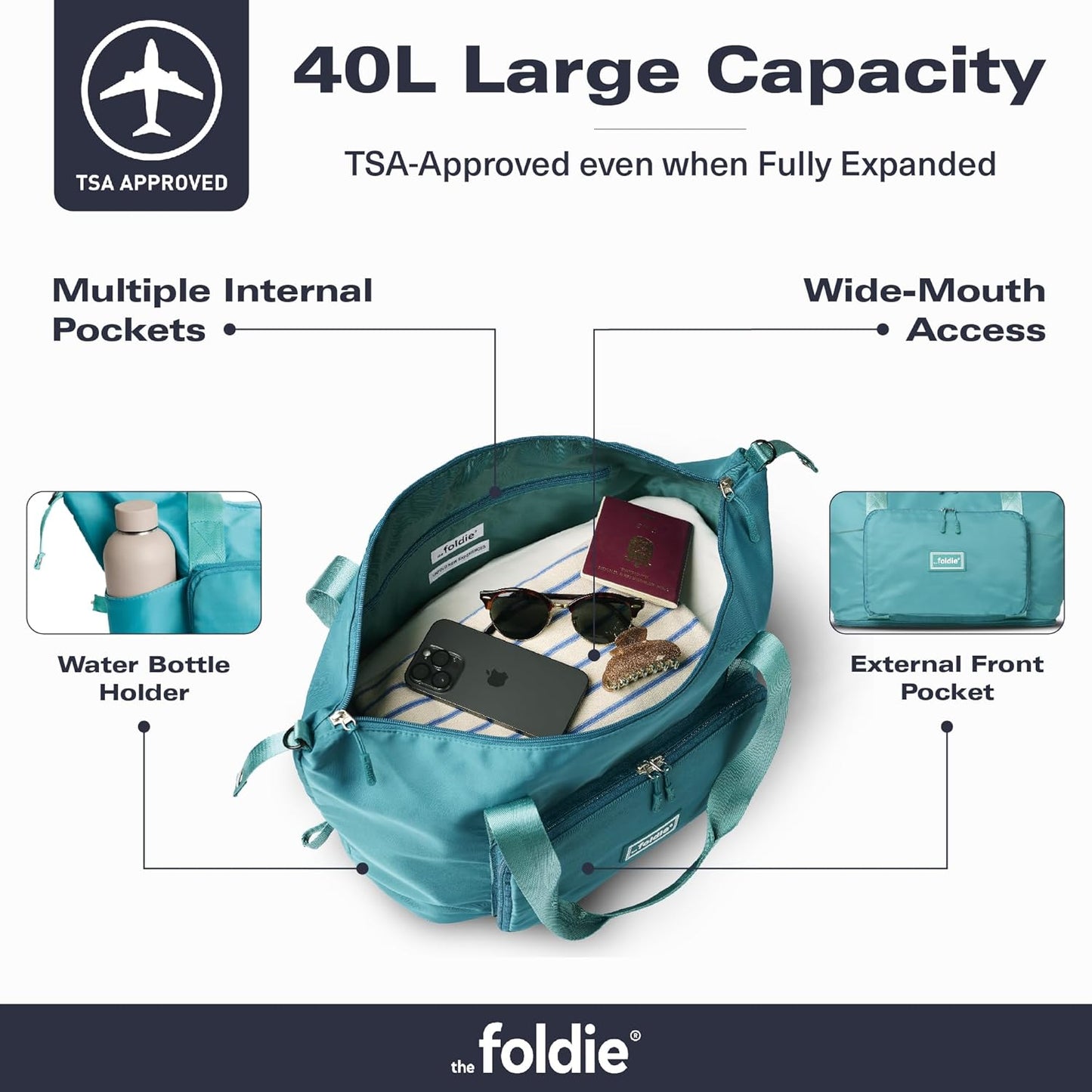The Foldie Foldable Travel Bag for Women - 40L Weekender Bag with Multiple Pockets - Carry On Expendable Travel Bag