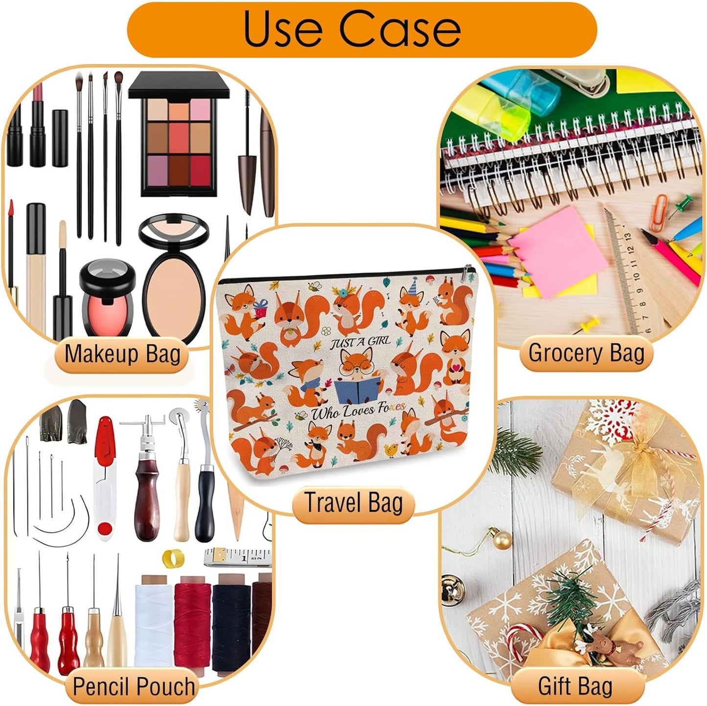 DOOX Fox Makeup Bags with Lining, Funny Cosmetic Bags Pencil Pouch - Double-Sided Print - Cute Birthday & Christmas Fox Gifts for Daughter, Sister, Women