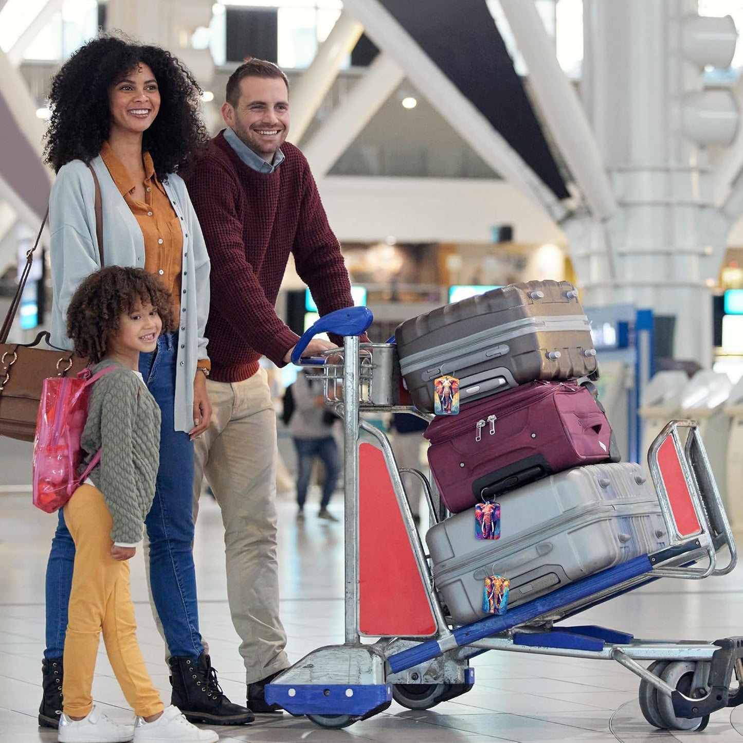 Luggage Tags for Suitcase 3 PCS Psychedelic Elephant Leather Travel Luggage Tag with Stainless Steel Loop Name ID Label Privacy Cover for Women Men Travel