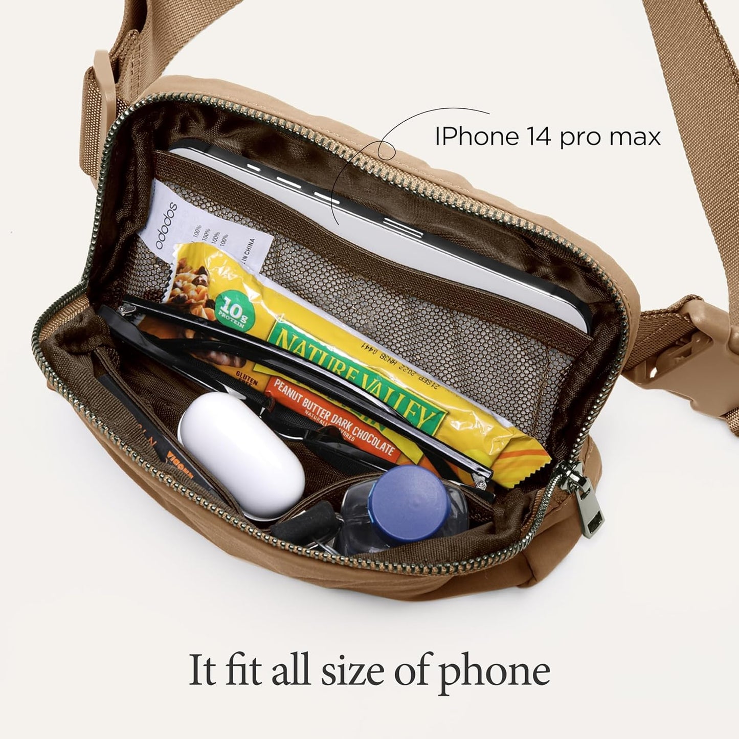 ODODOS Unisex Mini Belt Bag with Adjustable Strap Small Fanny Pack for Workout Running Traveling Hiking, Caramel