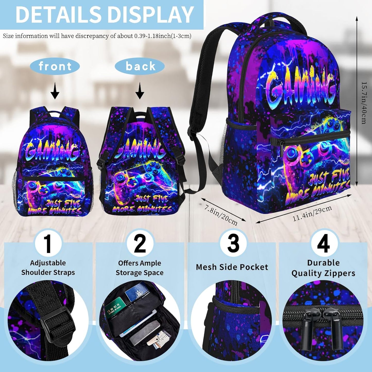 School Backpack for Boys Game Boys Backpack for Kids Children Teens Elementary Middle School Students Kids' Backpacks Ages 6-18 Gaming Bookbag Travel Back Pack