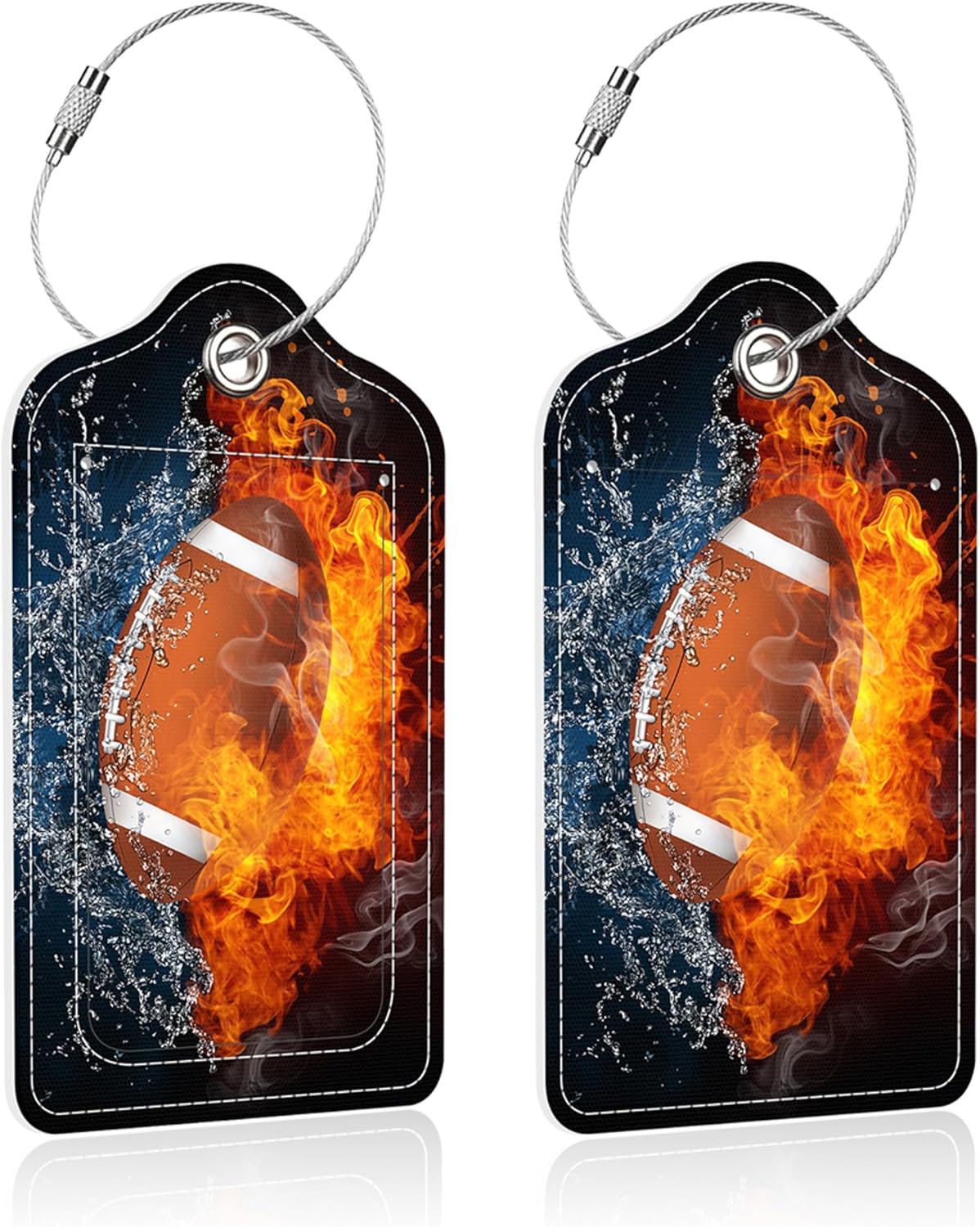 2 Pack Luggage Tag for Suitcase,American Football PU Leather Suitcase Tags Identifiers with Privacy Name Address Labels and Steel Loop for Women Men Travel