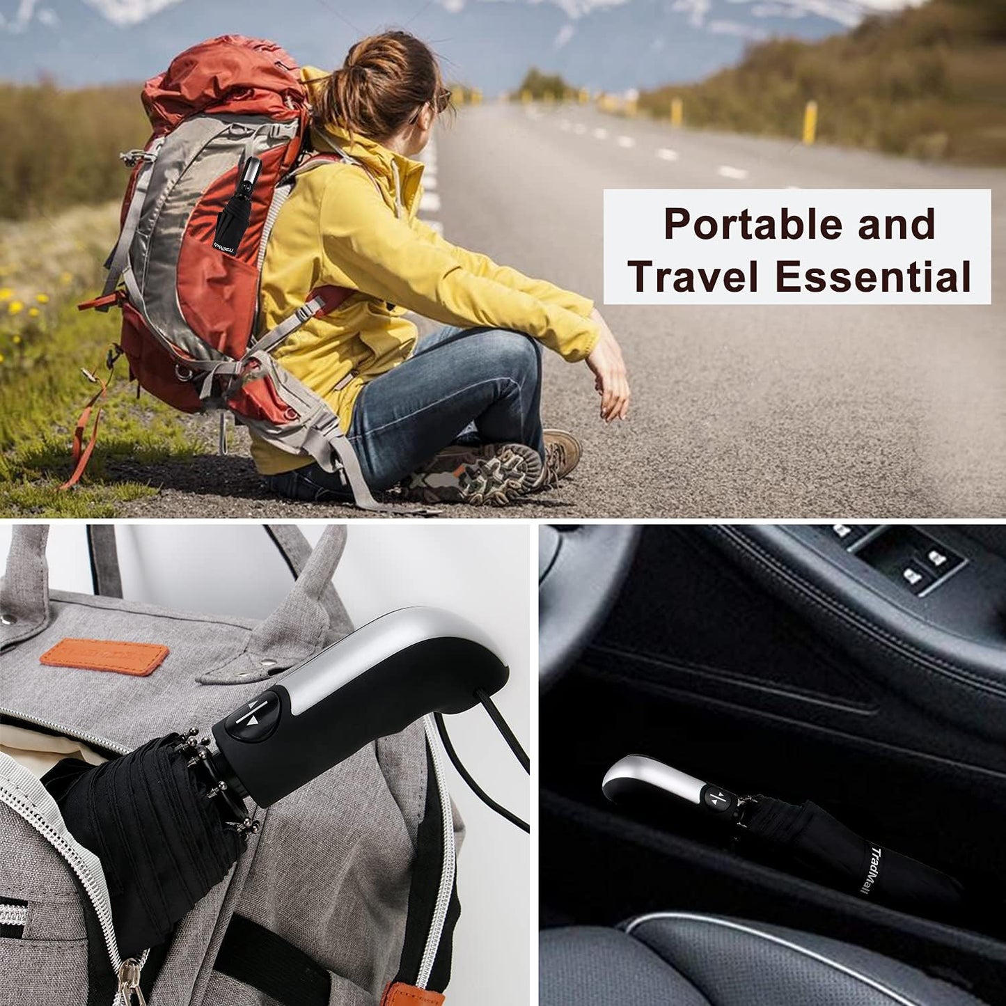 TradMall 3 Pack Travel Umbrella Windproof Portable 46/56 Inches Large Canopy Auto Open & Close
