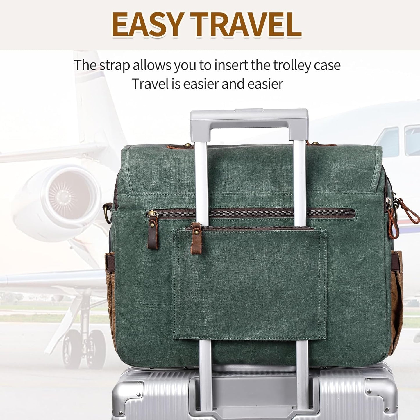 Messenger Bag for Men 15.6 Inch Vintage Canvas Genuine Leather Briefcase for Men Laptop Bag Satchel Shoulder Bag