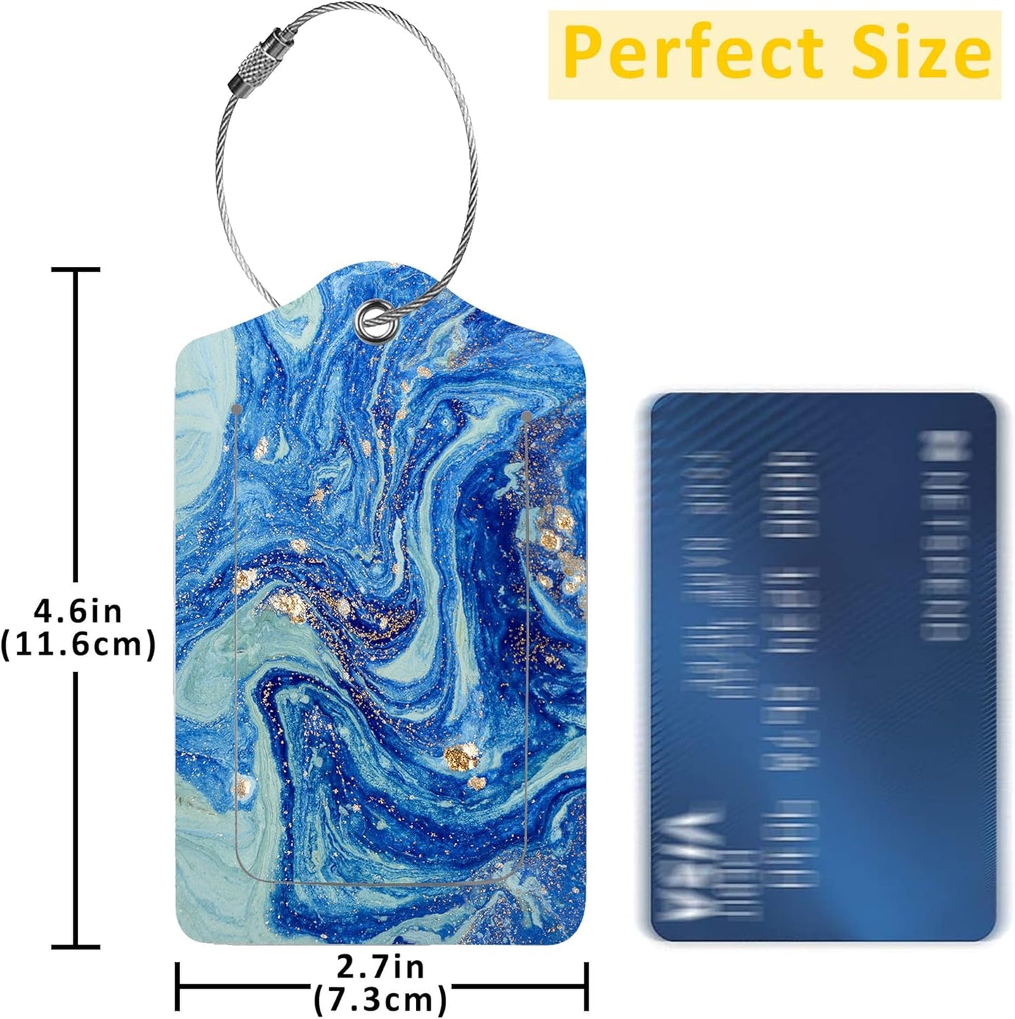 2 Pack Luggage Tag for Suitcase,Abstract Blue Marbled PU Leather Suitcase Tags Identifiers with Privacy Name Address Labels and Durable Steel Loop for Women Men Travel