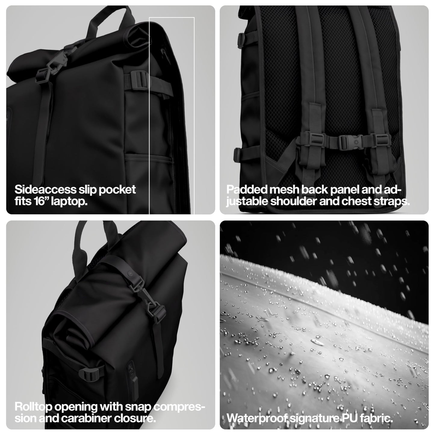 RAINS Rolltop Rucksack Large Waterproof Laptop Backpack for Men, Commuter