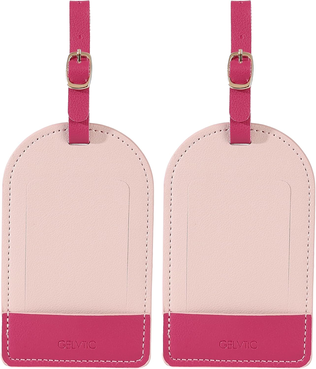 Faux Leather Luggage Tags for Suitcase Tag Set Privacy Protection with Identifie Name Lable ID Card Baggage tag for Men Women Travel Accessories, 2/4 Pack (LT06-Pink)