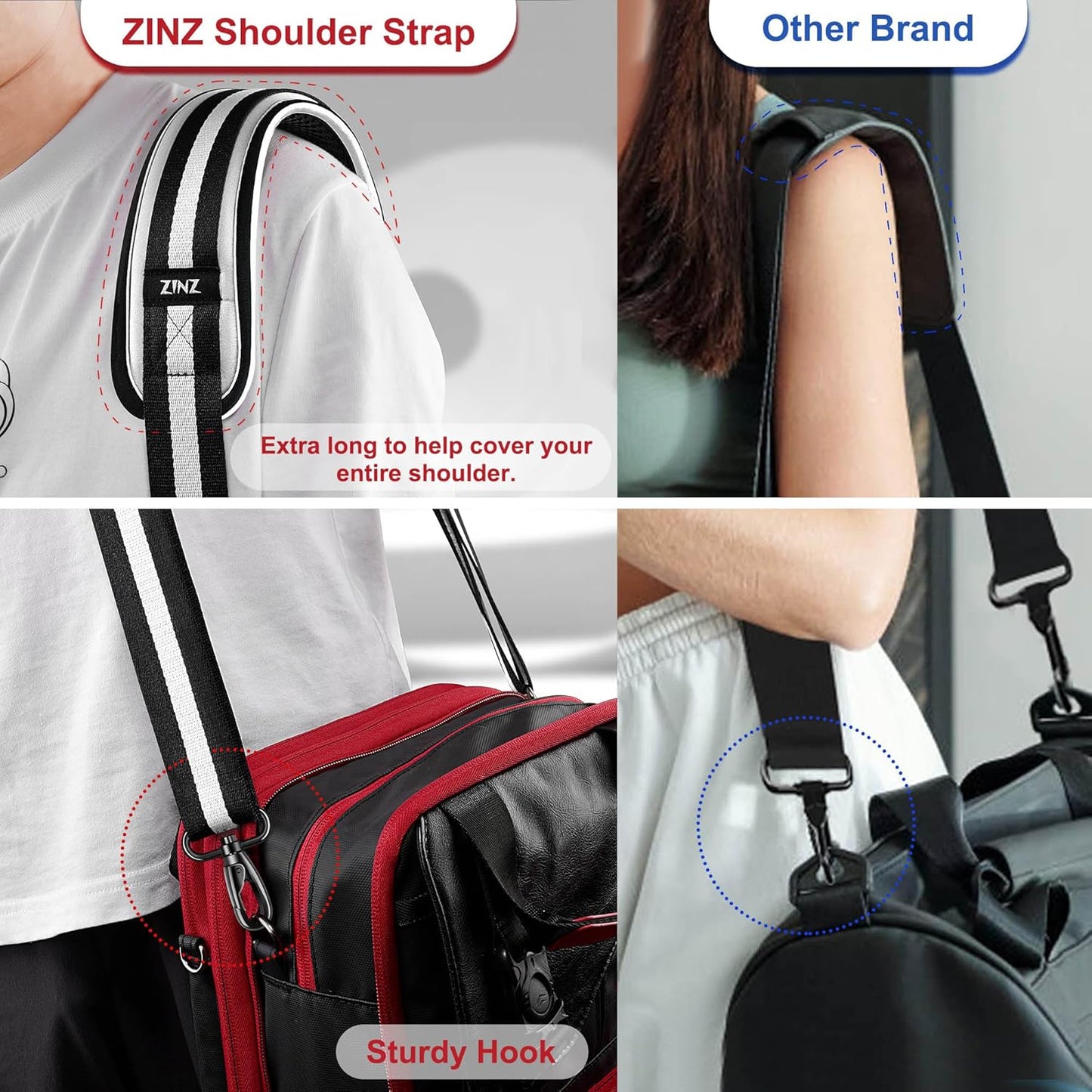 ZINZ 79.5" Universal Bag Strap with Ultra-Thick Fixed Breathable Pad Adjustable Heavy-Duty Shoulder