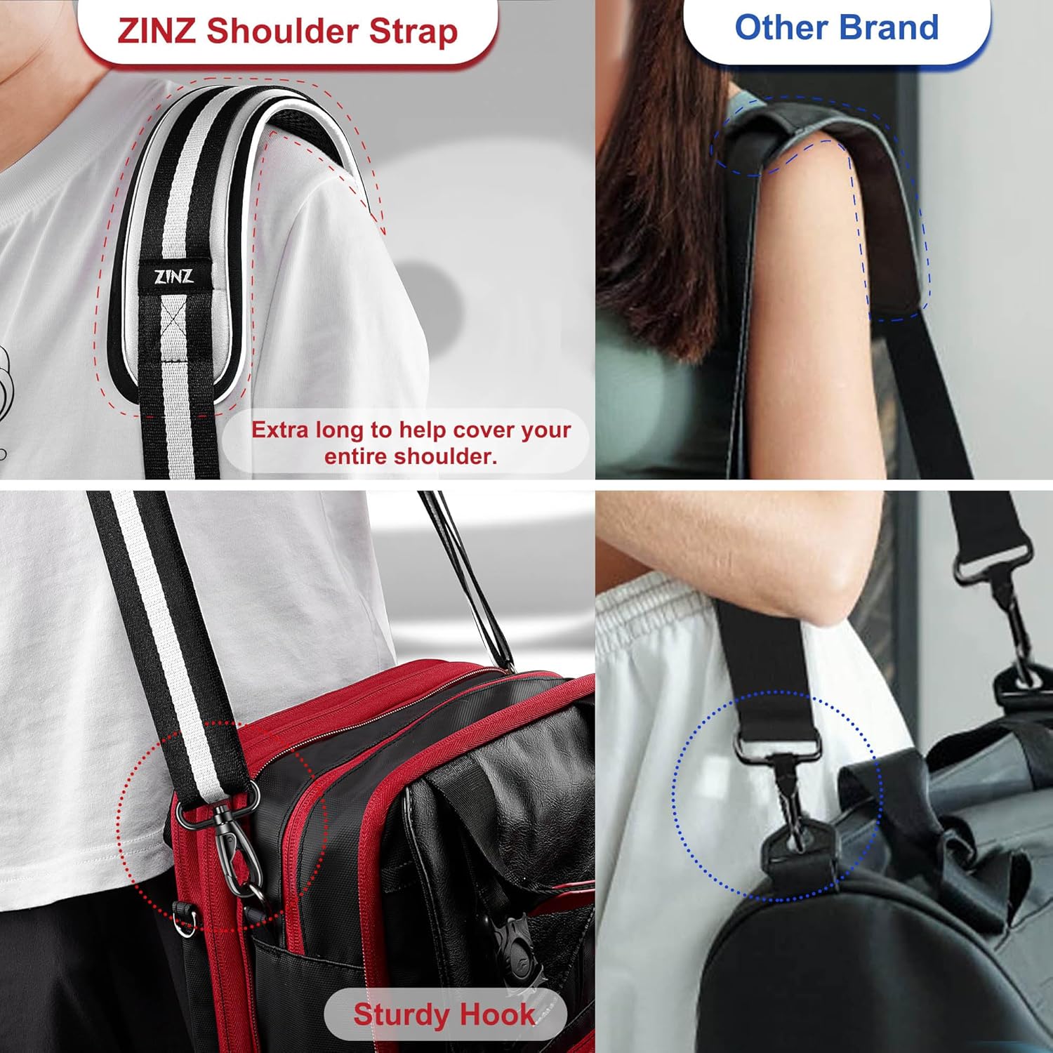 ZINZ 79.5" Universal Bag Strap with Ultra-Thick Fixed Breathable Pad Adjustable Heavy-Duty Shoulder