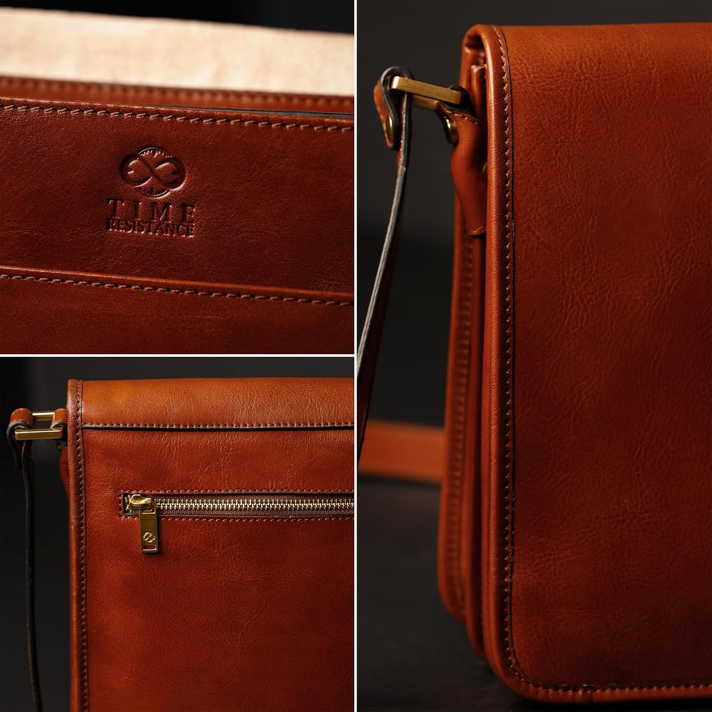 Time Resistance Italian Leather Messenger Bag for Men - Full Grain Leather Men's Crossbody Bag - Tablet Sized Shoulder Bag
